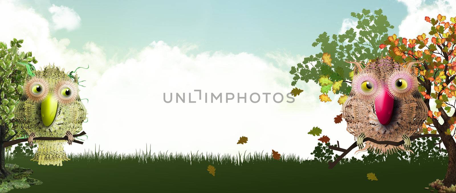 sweet forest banner with birds in fall