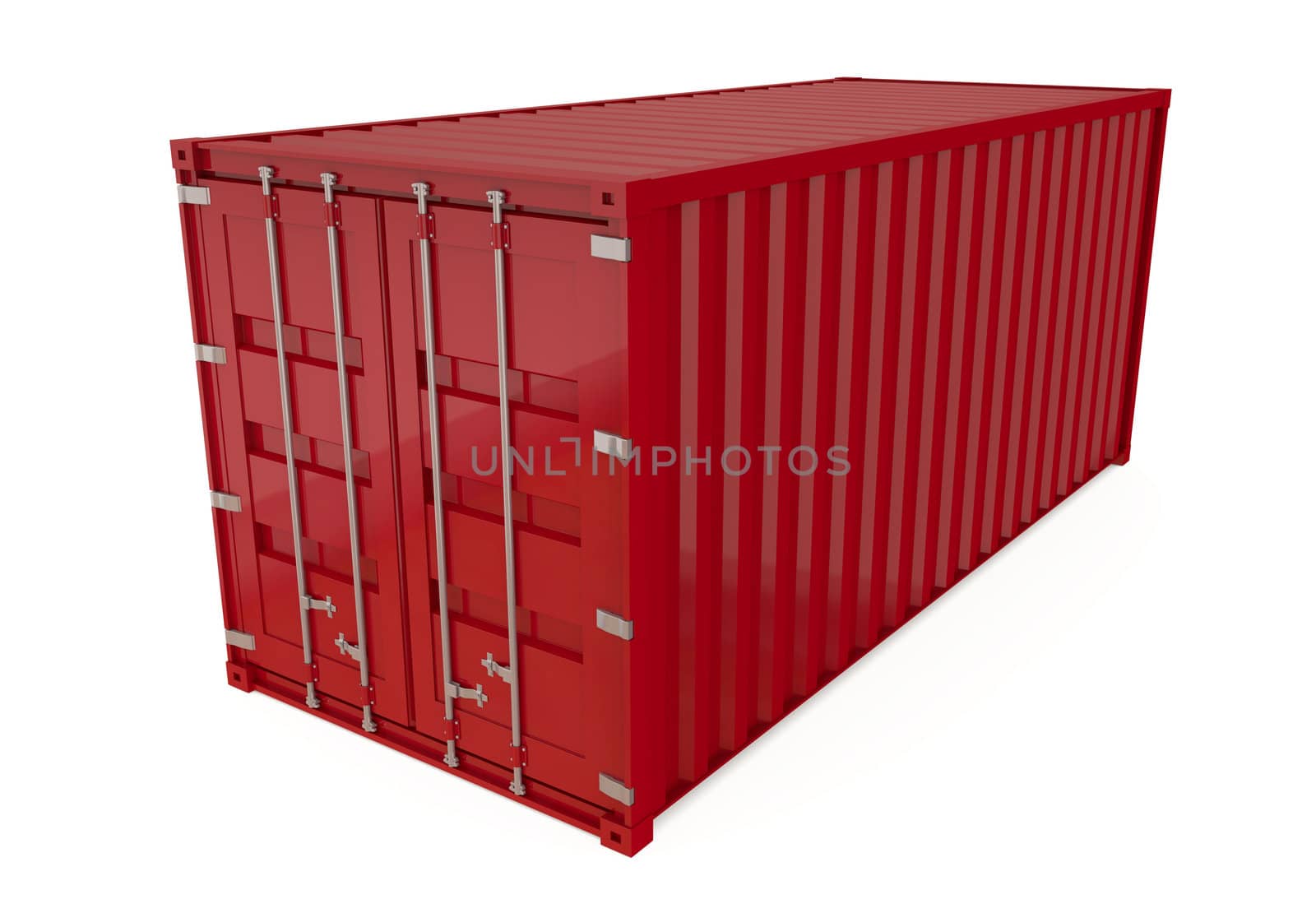 Red shipping container isolated on white. 3D render.