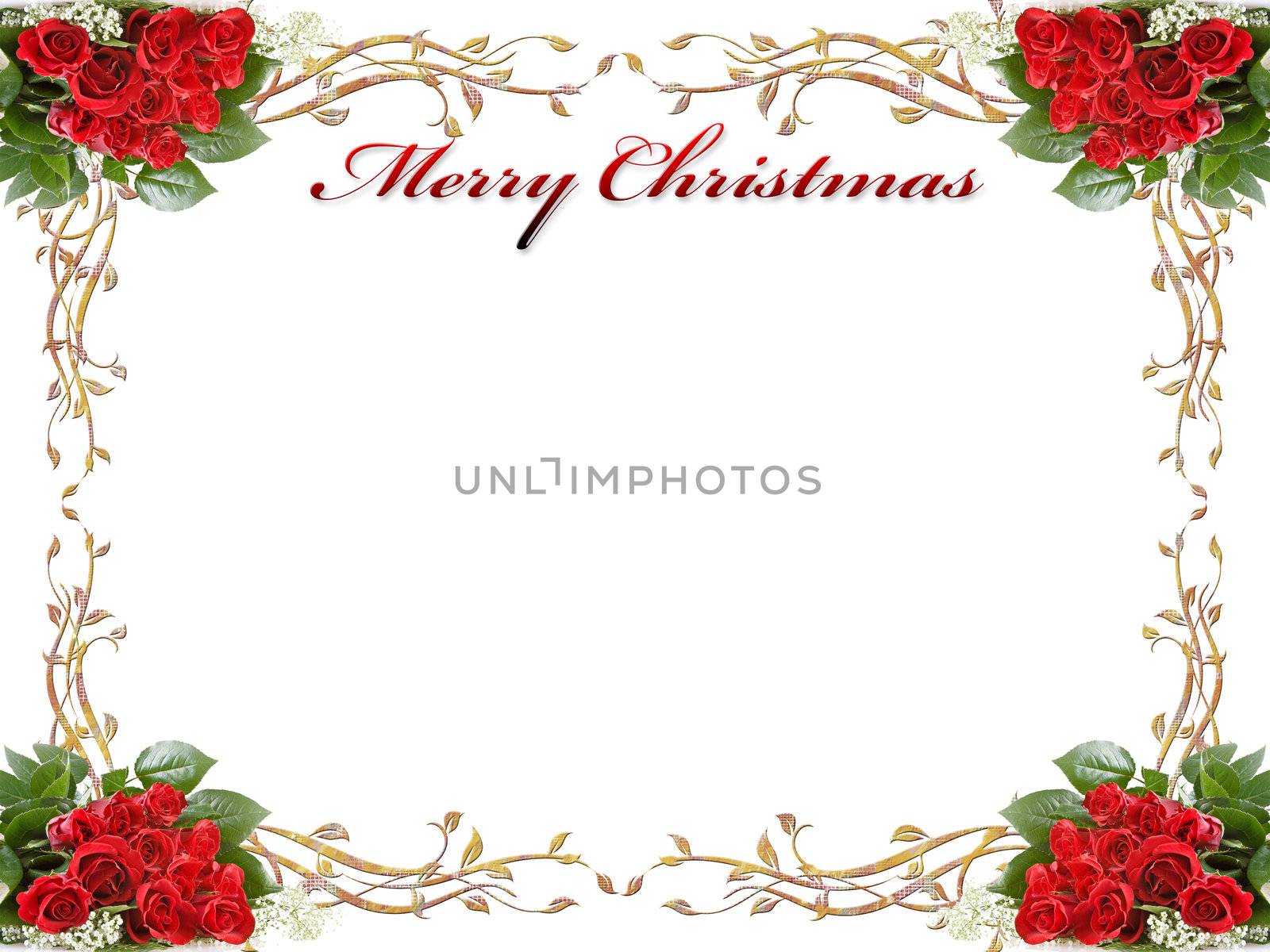 christmas background with roses and leaves by dacasdo