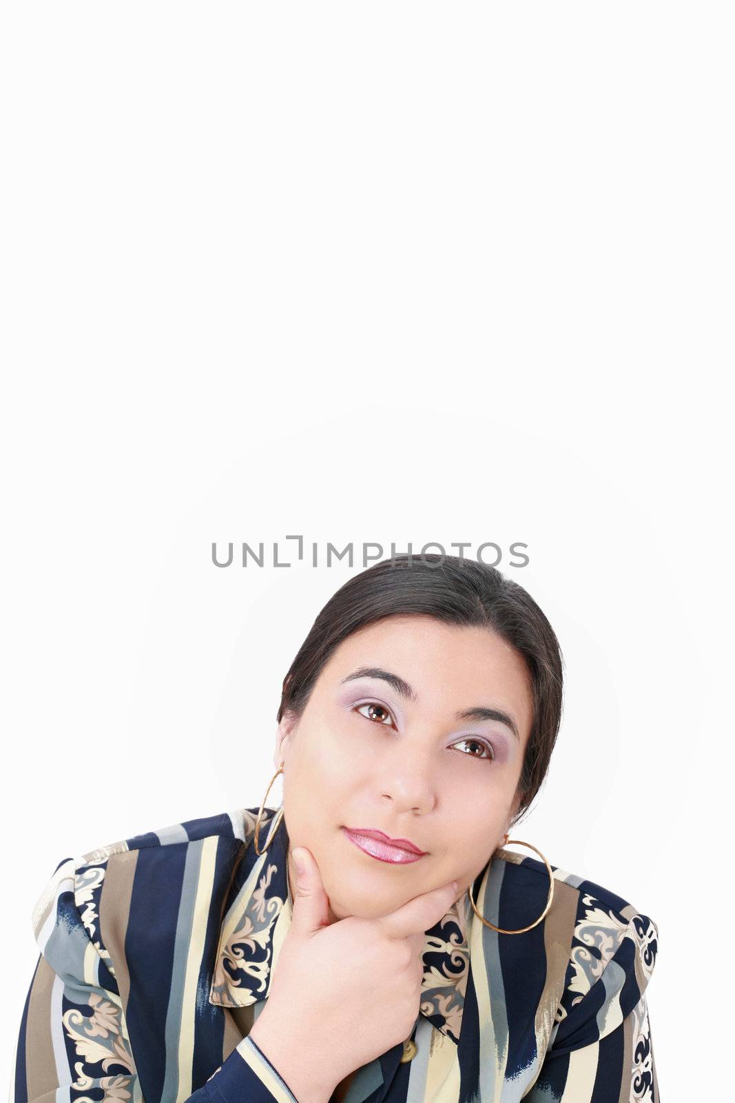 thoughtful woman looking up isolated over white background by dacasdo