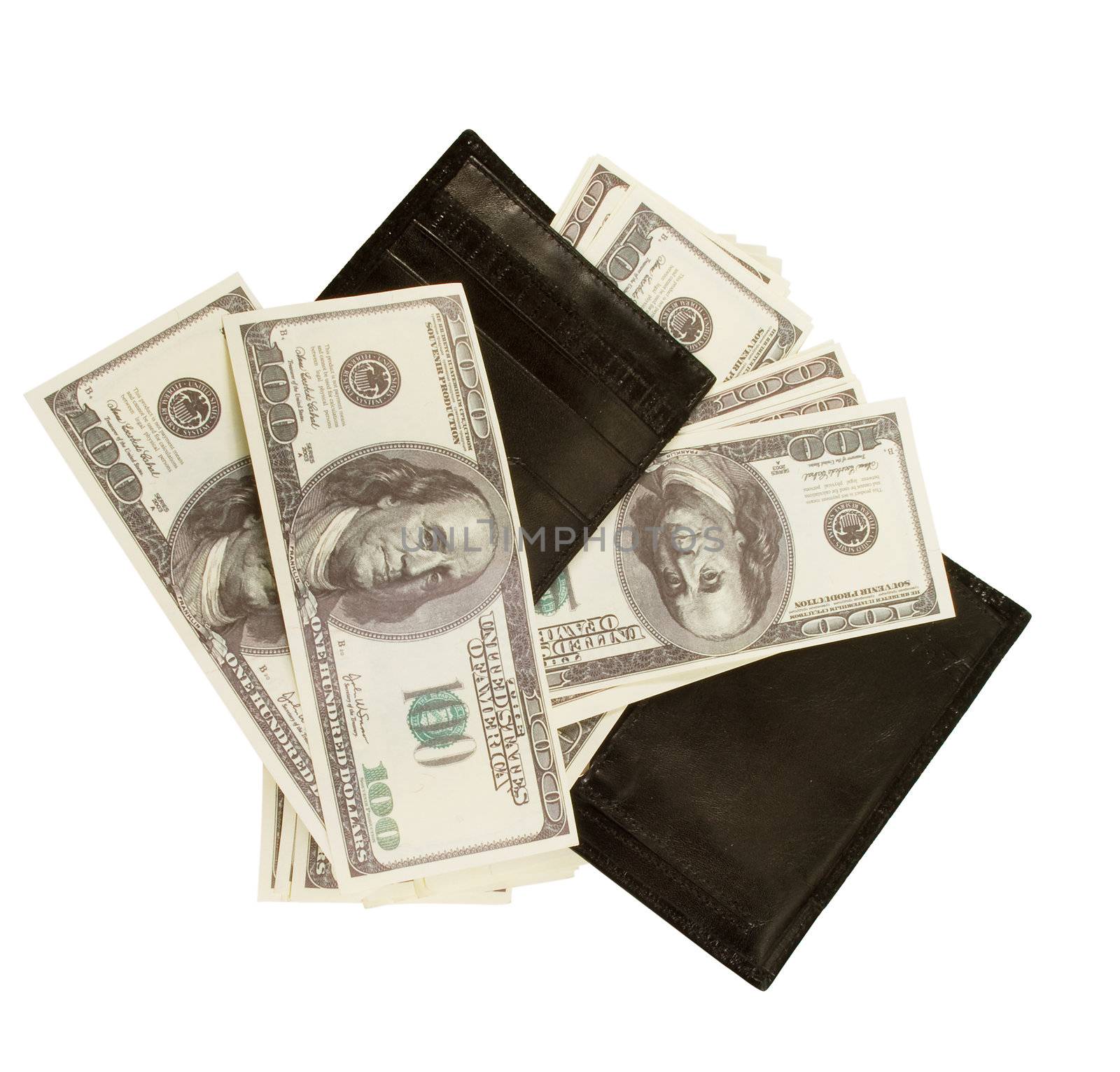Black purse with lots of notes on one hundred dollars by BIG_TAU