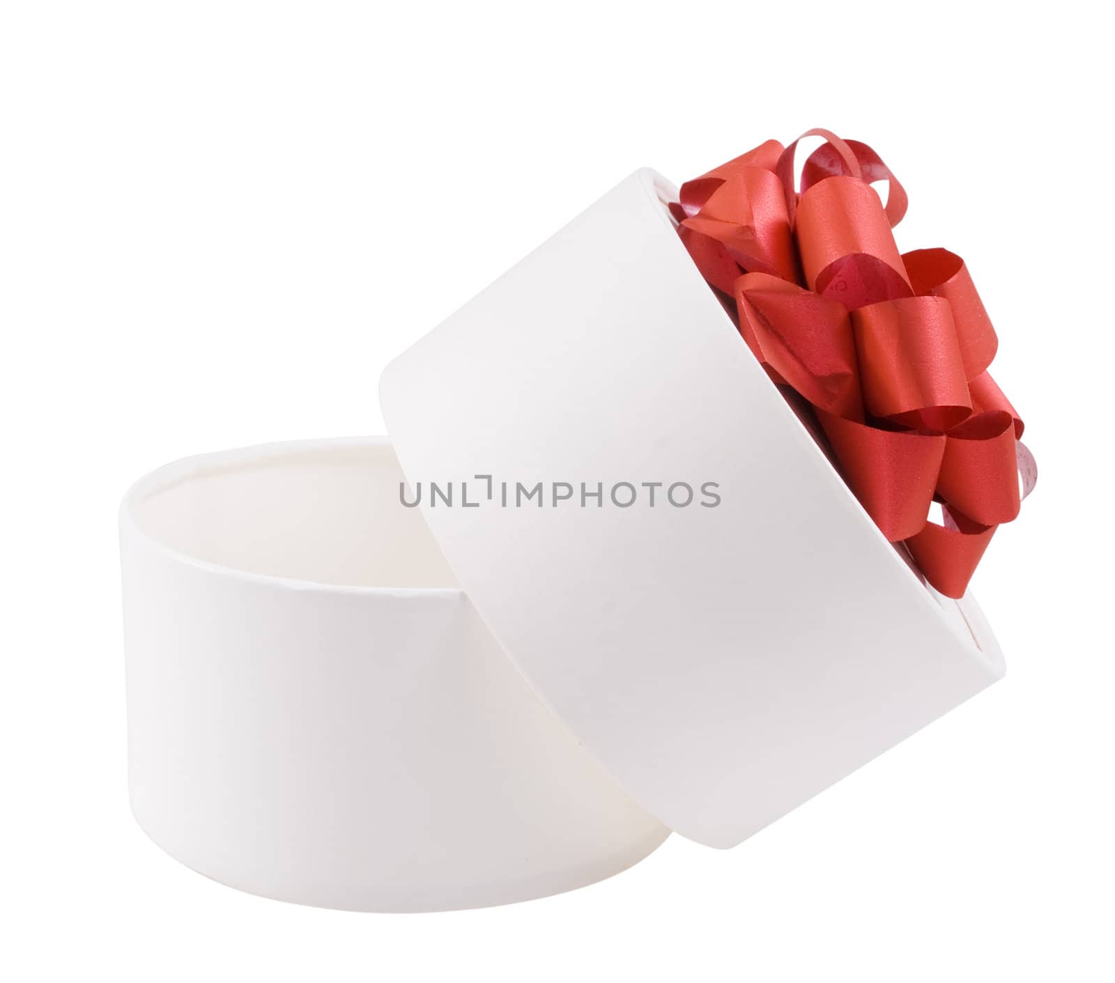 Open round white gift box with a red bow by BIG_TAU