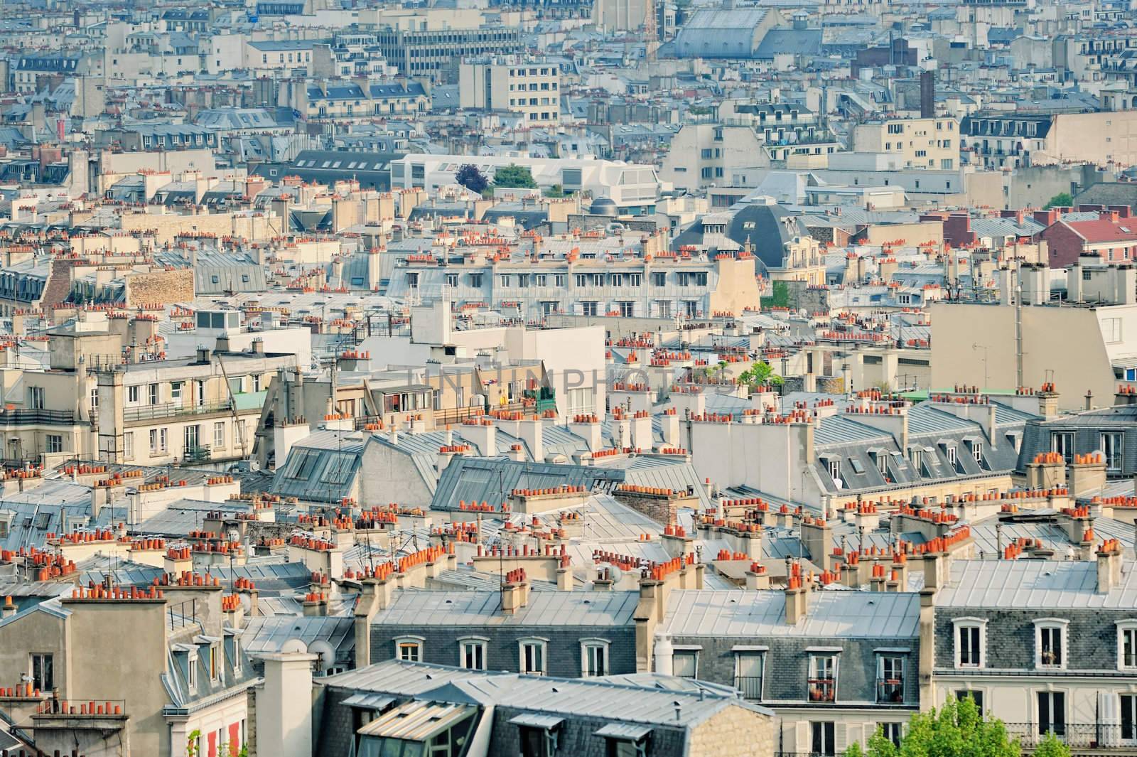 Panoramic view residential quarter of Montmartre at summer day