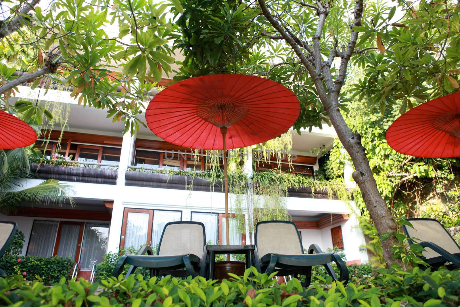 Swimming pool at a luxurious resort in Thailand - travel and tourism.