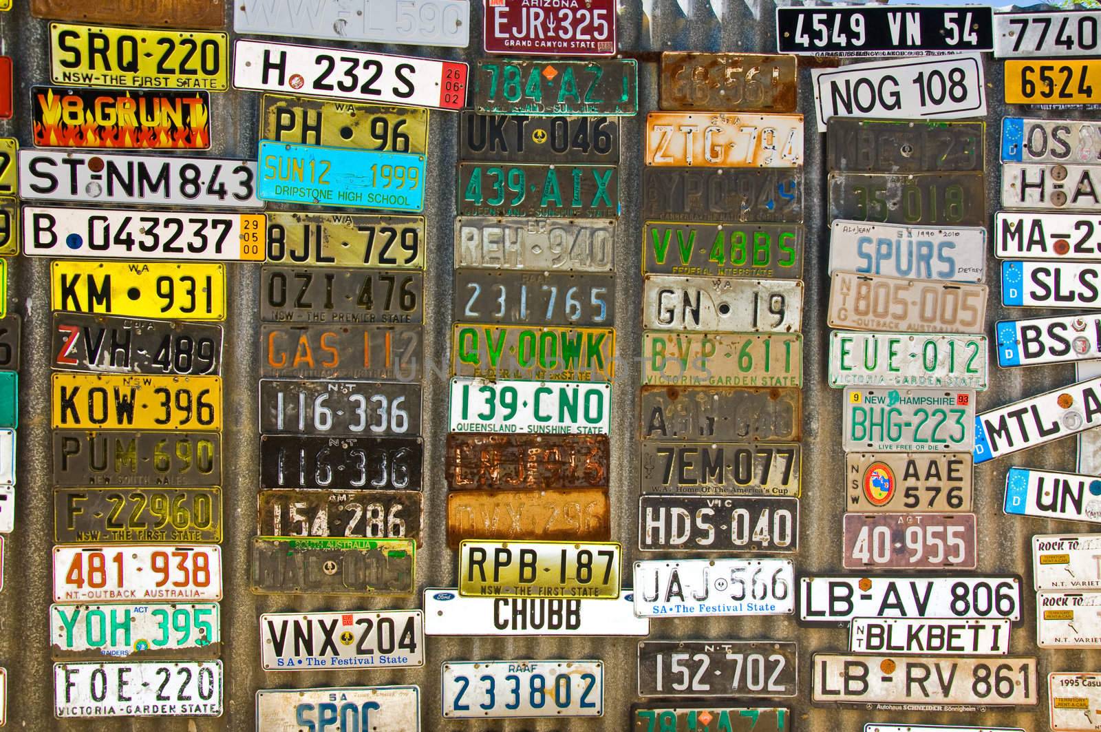 Car plates in a smal bar in the australian outback