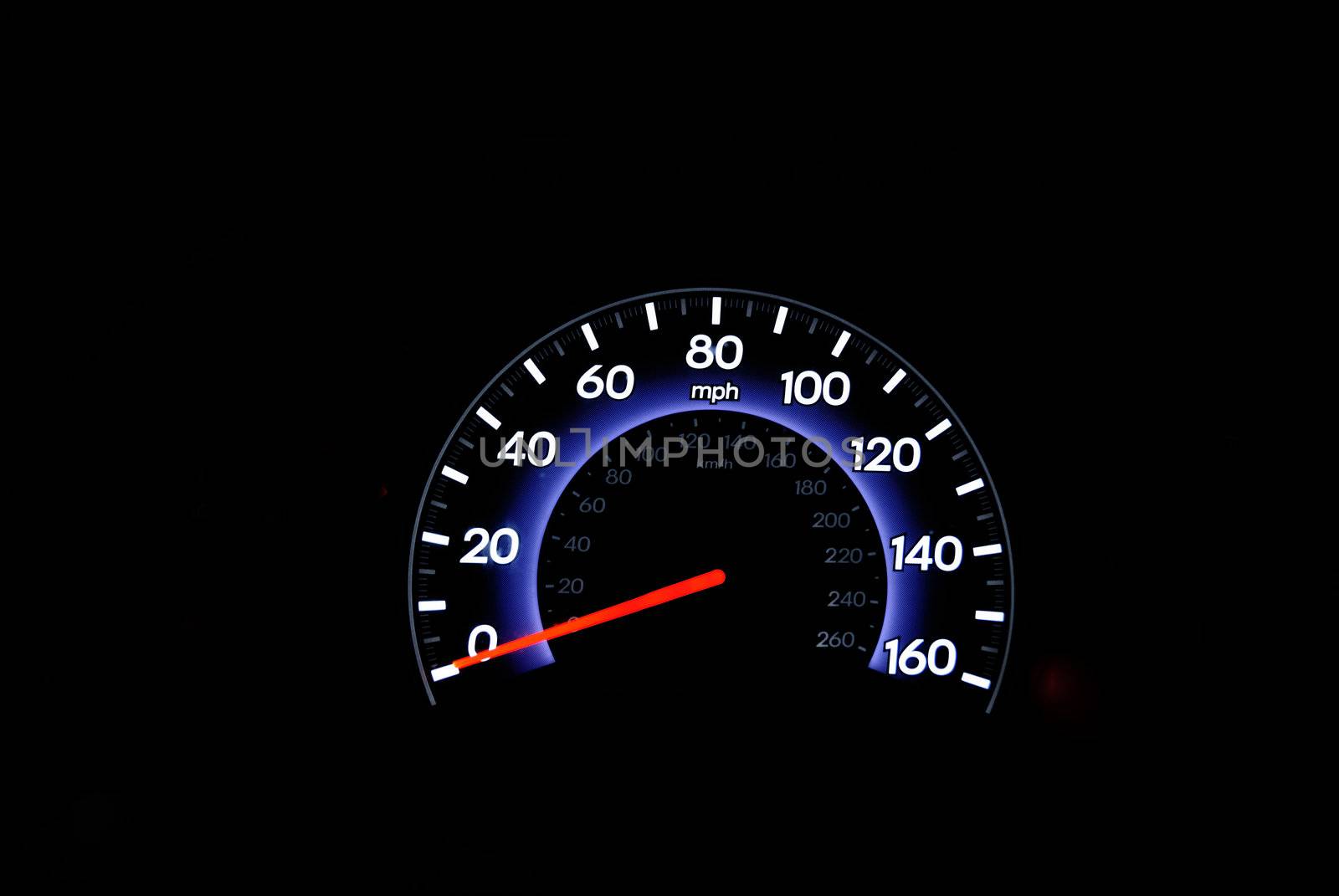 An odometer isolated against a dark background