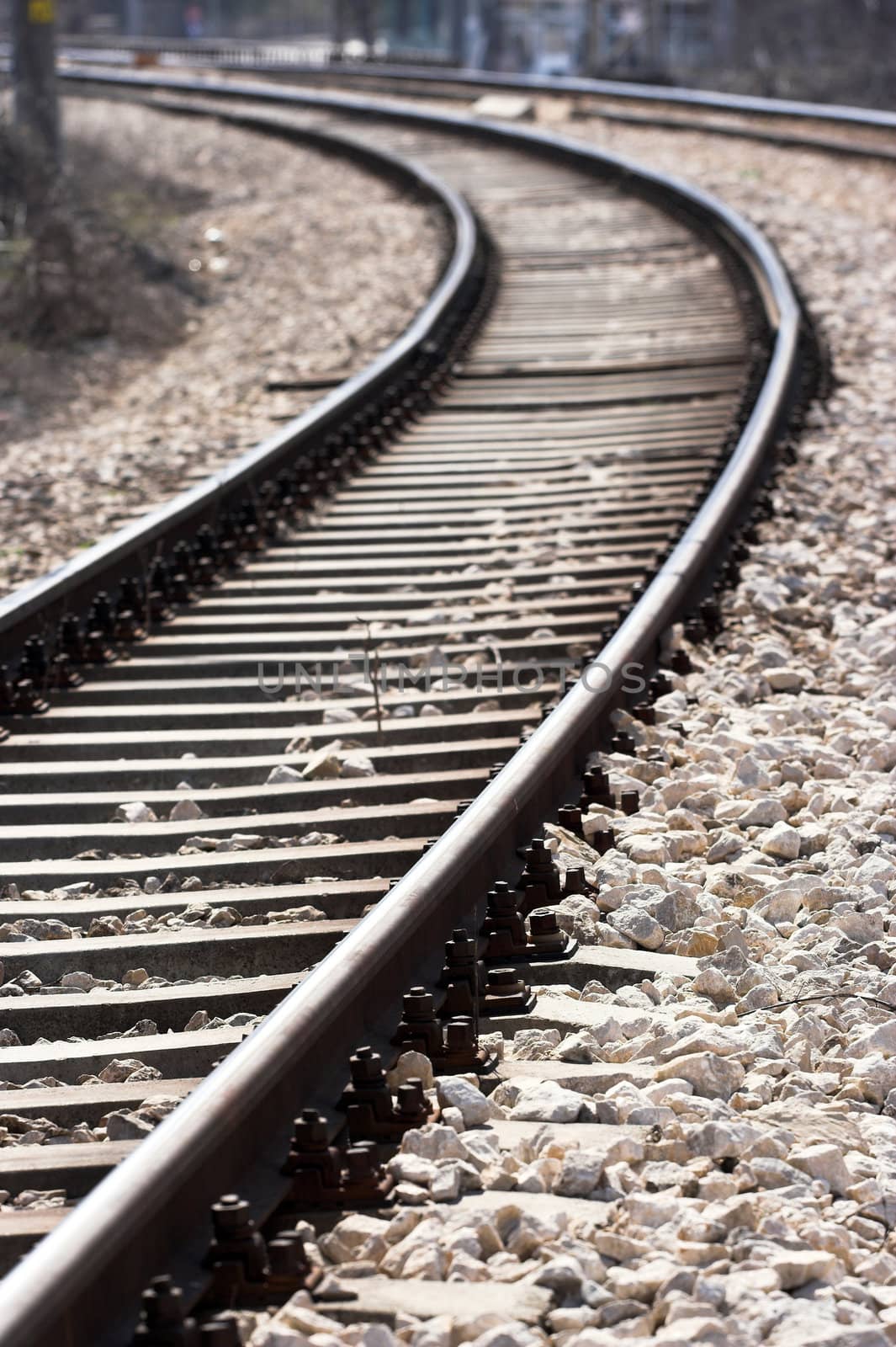   train tracks with selective focus
