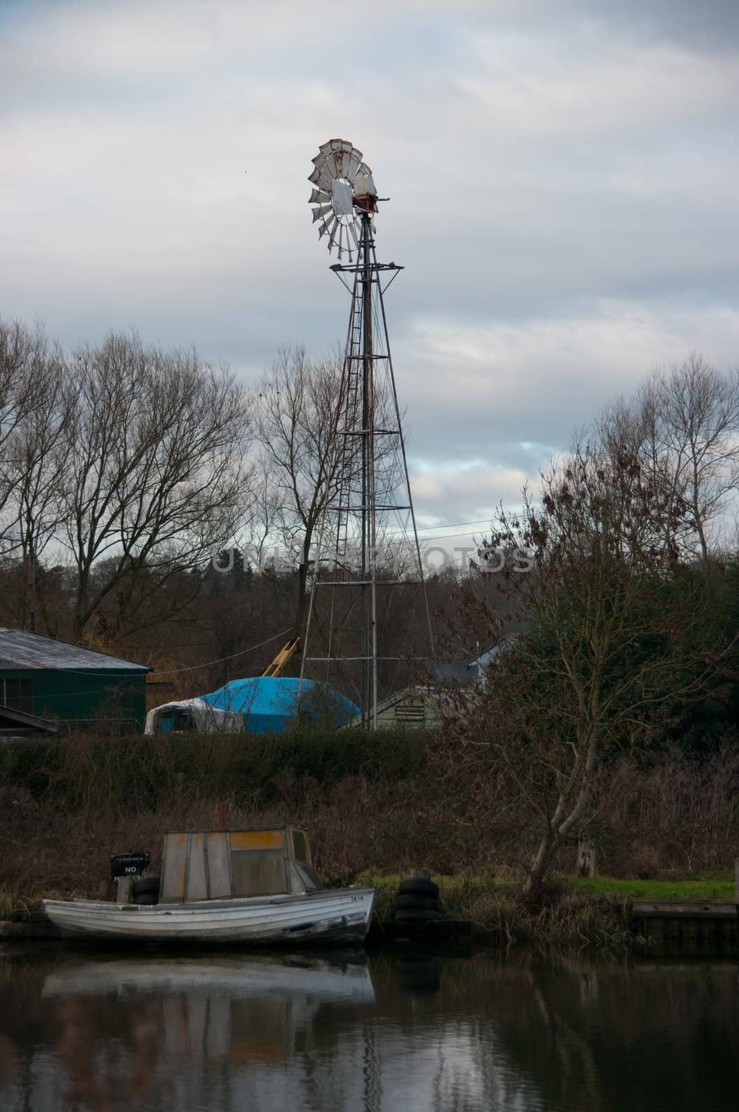 wind turbine on the banks of the river Yare near Norwich
