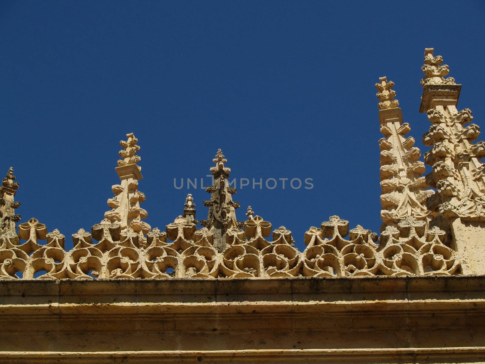 View on a part of the ornaments of the cathedral of Segovia, Spain