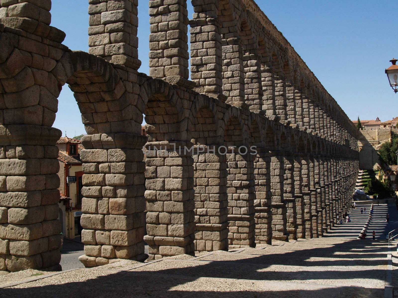 View on the aquaduct of Segovia, Spain.