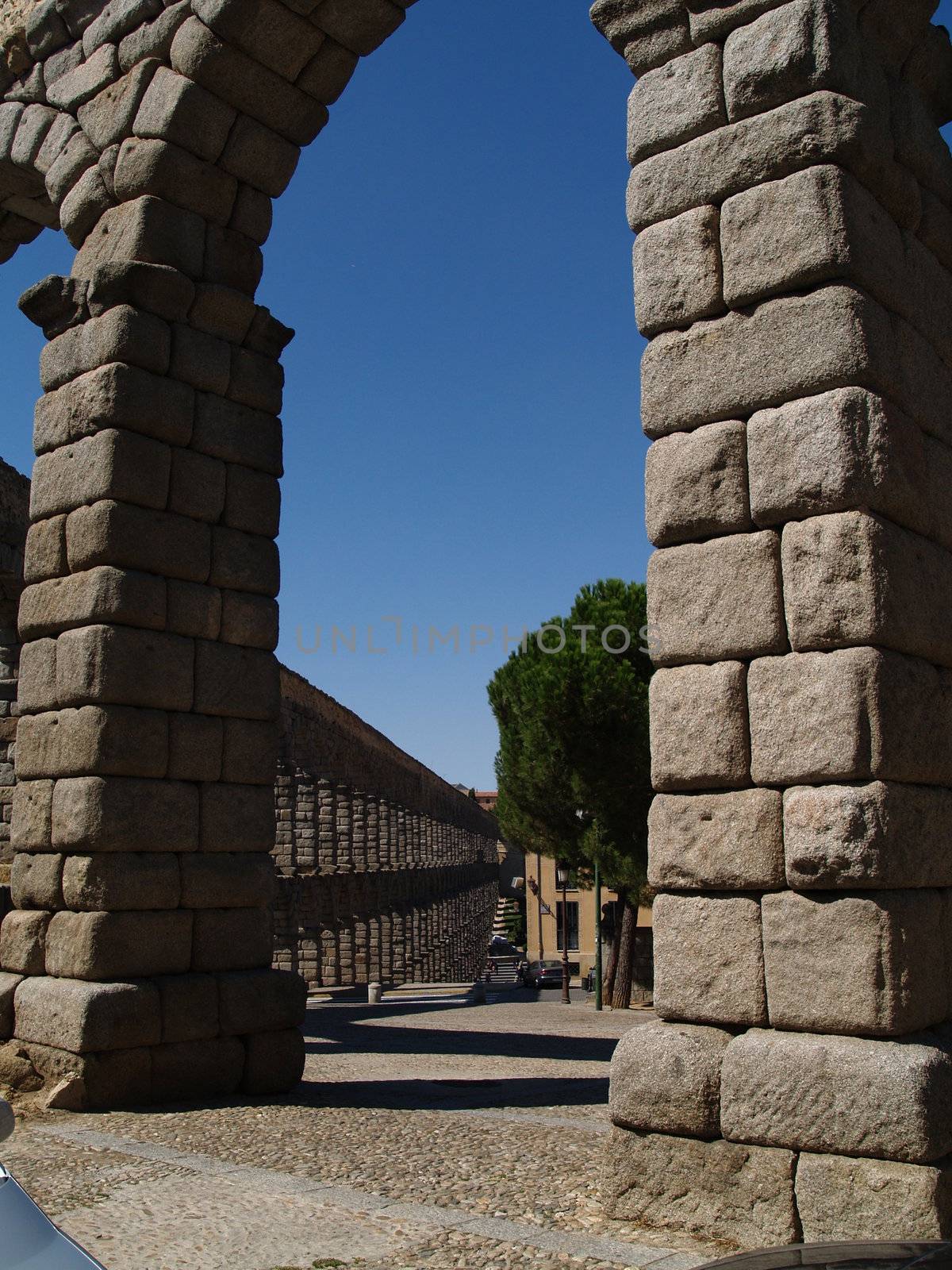 View on the aquaduct of Segovia, Spain.
