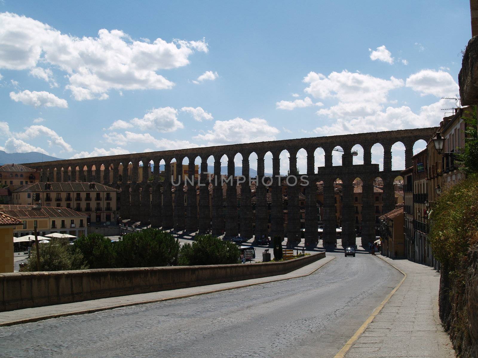 View on the aquaduct of Segovia, Spain.