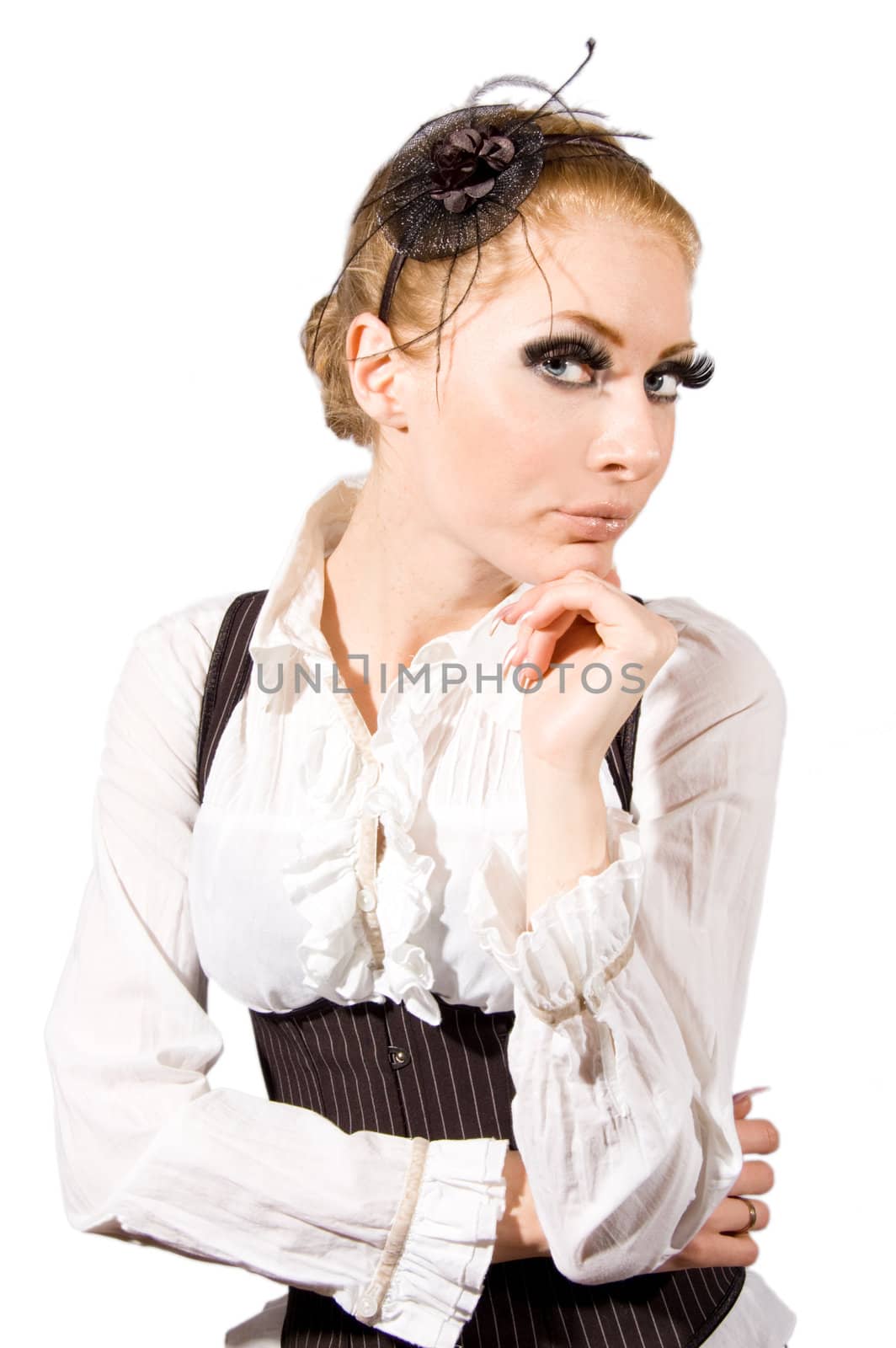 Woman with long lashes and corset by Angel_a