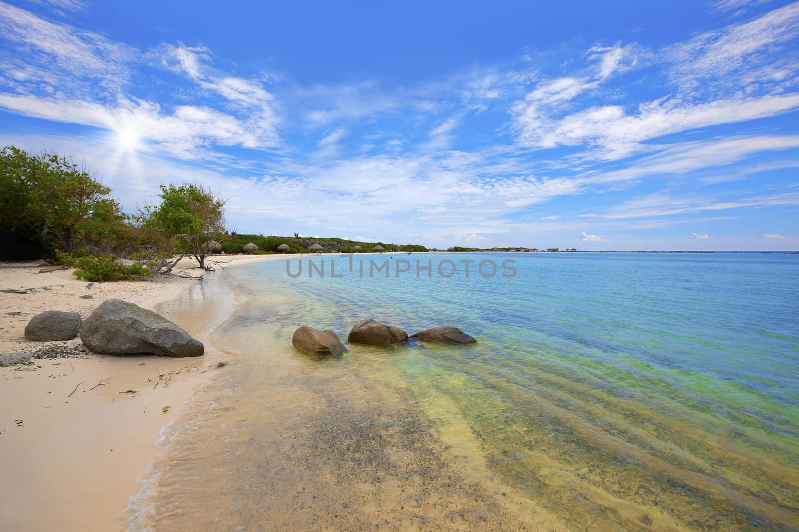 Turquoise water and beautiful beach on Baby beach, Aruba