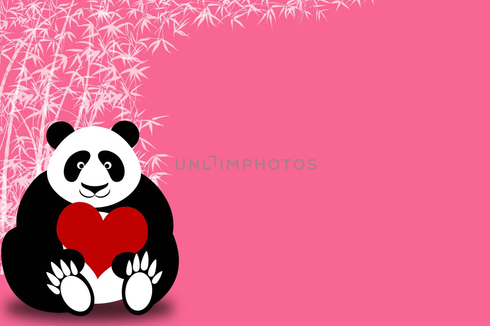 Happy Valentines Day Panda Bear Holding Heart with Bamboo Illustration