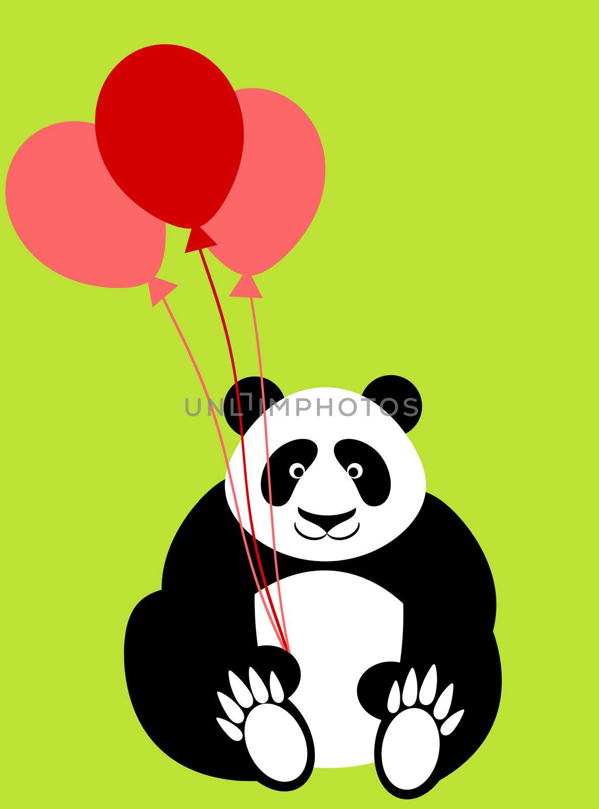 Happy Valentines Day Panda Bear Holding Balloons Illustration