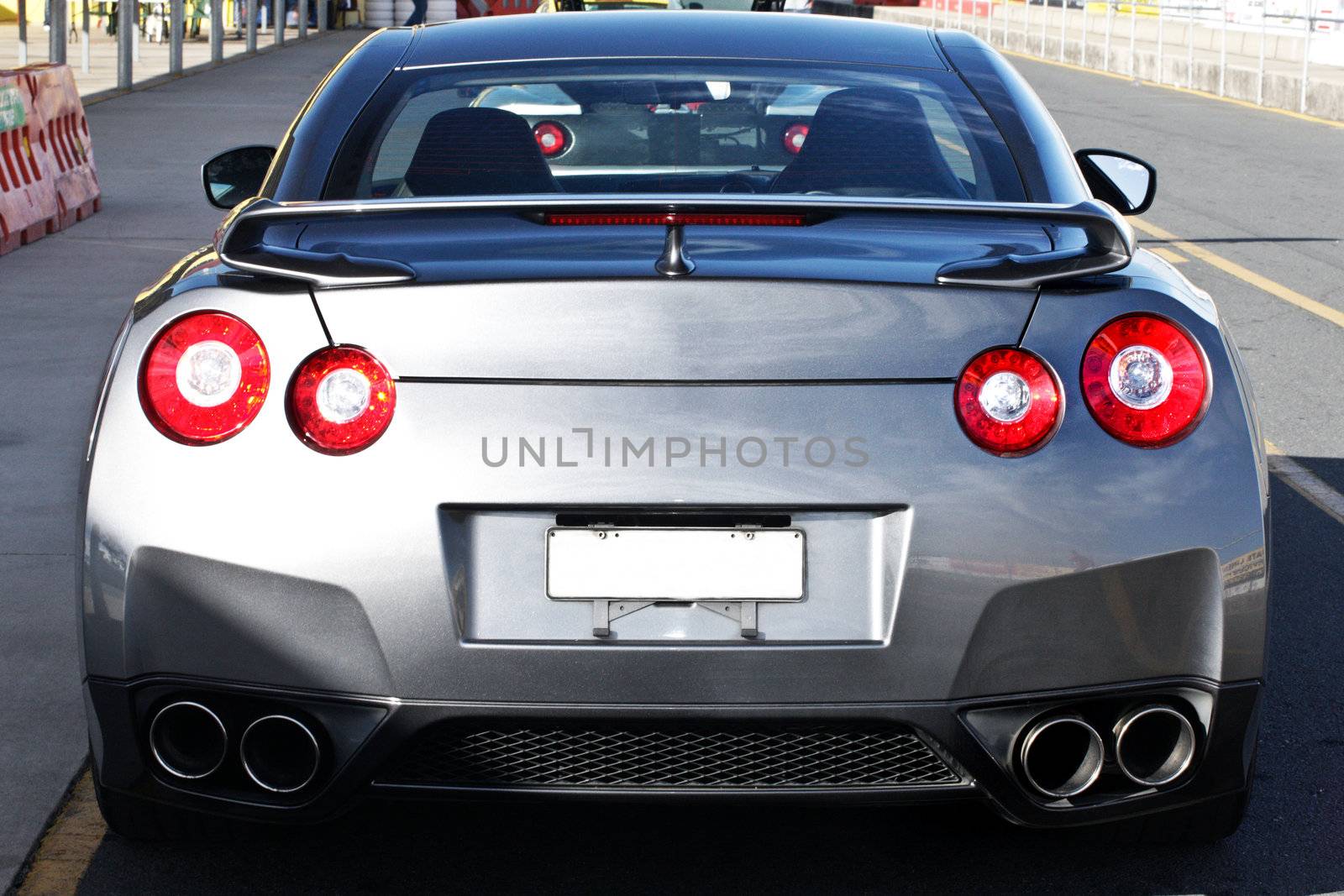 Rear view of a silver sports car