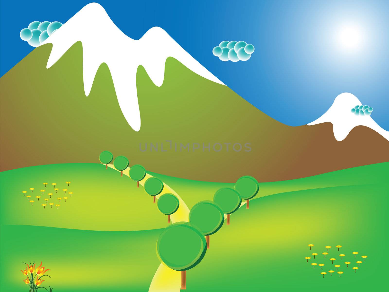 road to the mountains, abstract vector art illustration