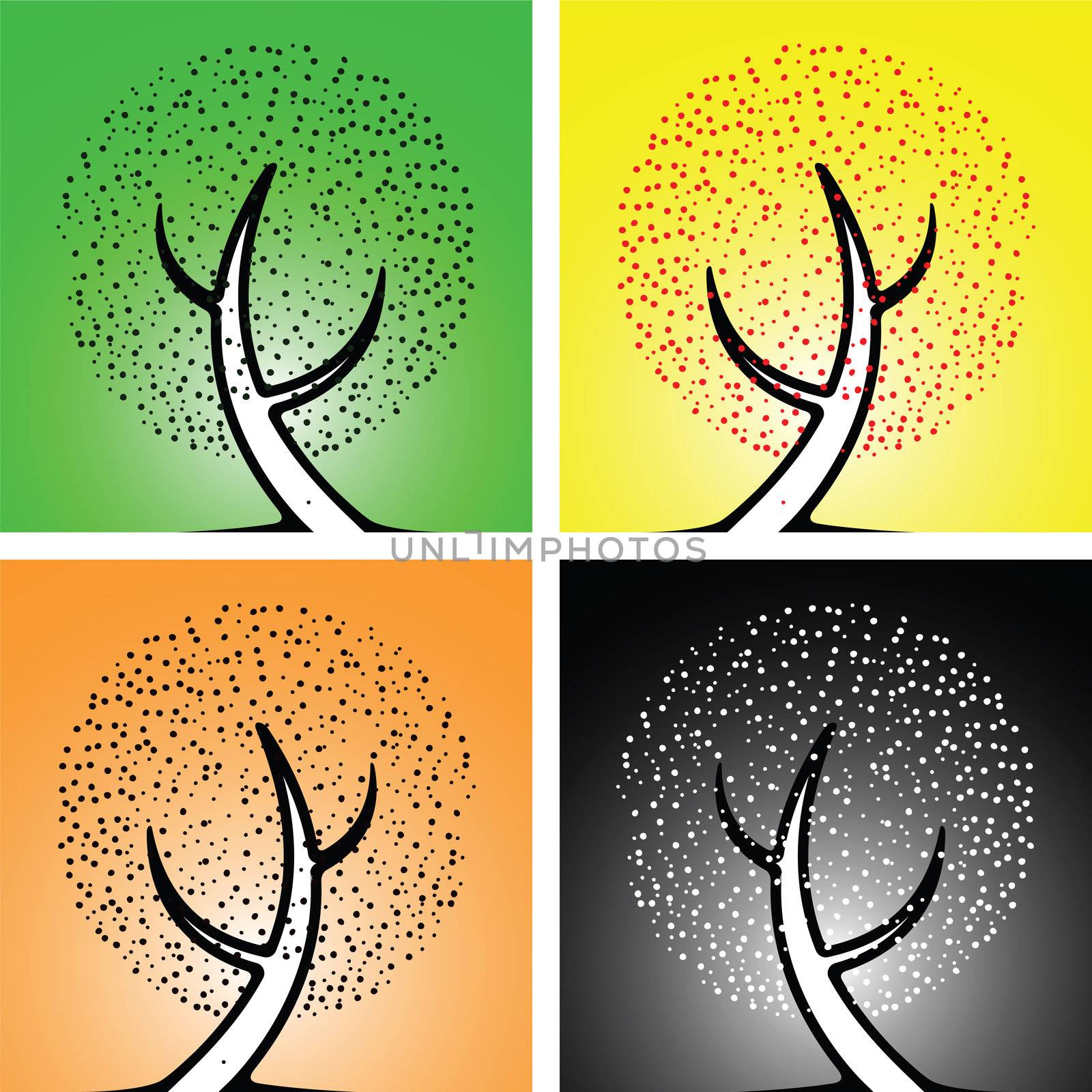seasons tree composition, abstract vector art illustration