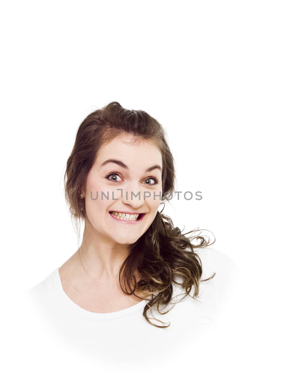 Young woman on white background