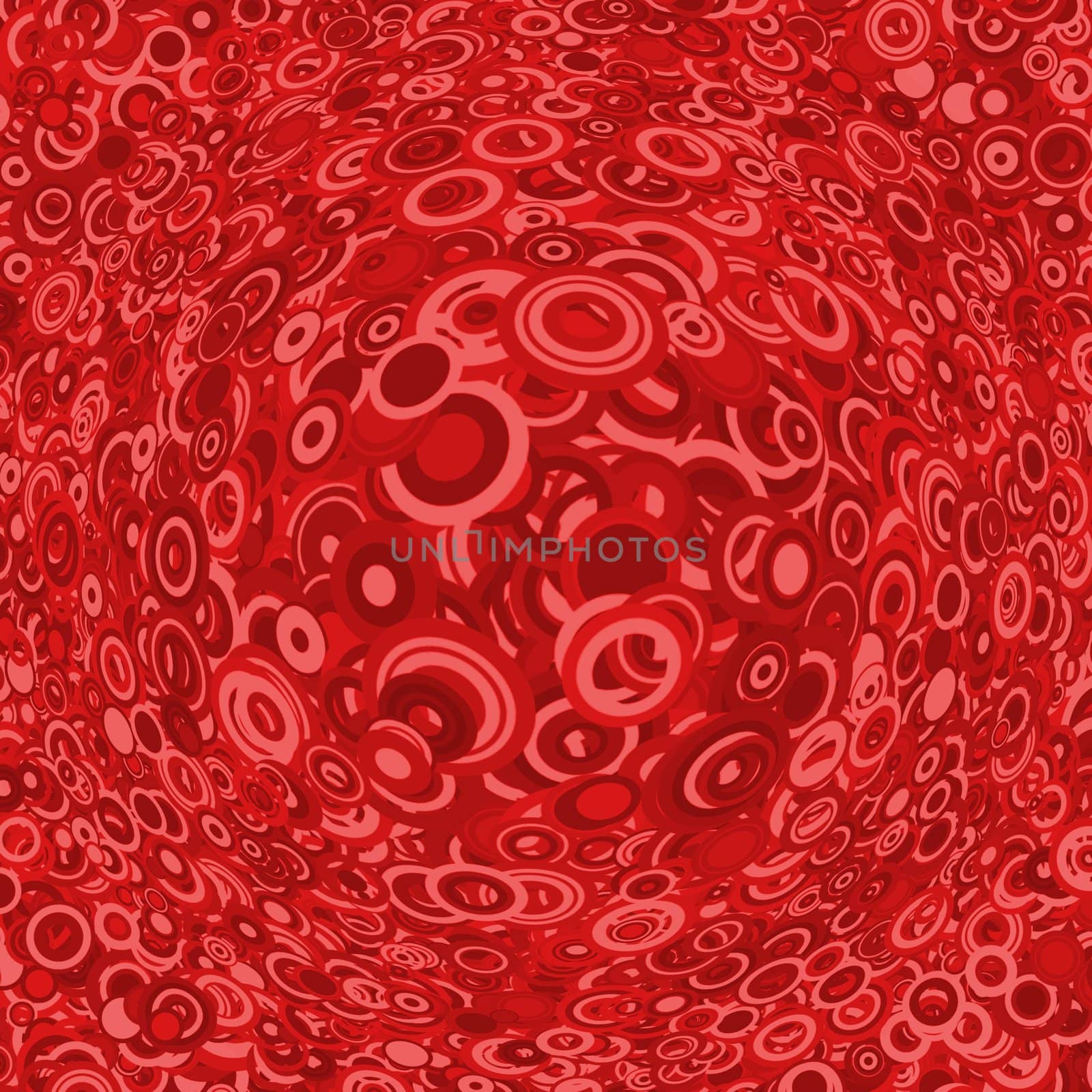 Abstract illustration of lots of red circles with a bulge in the middle