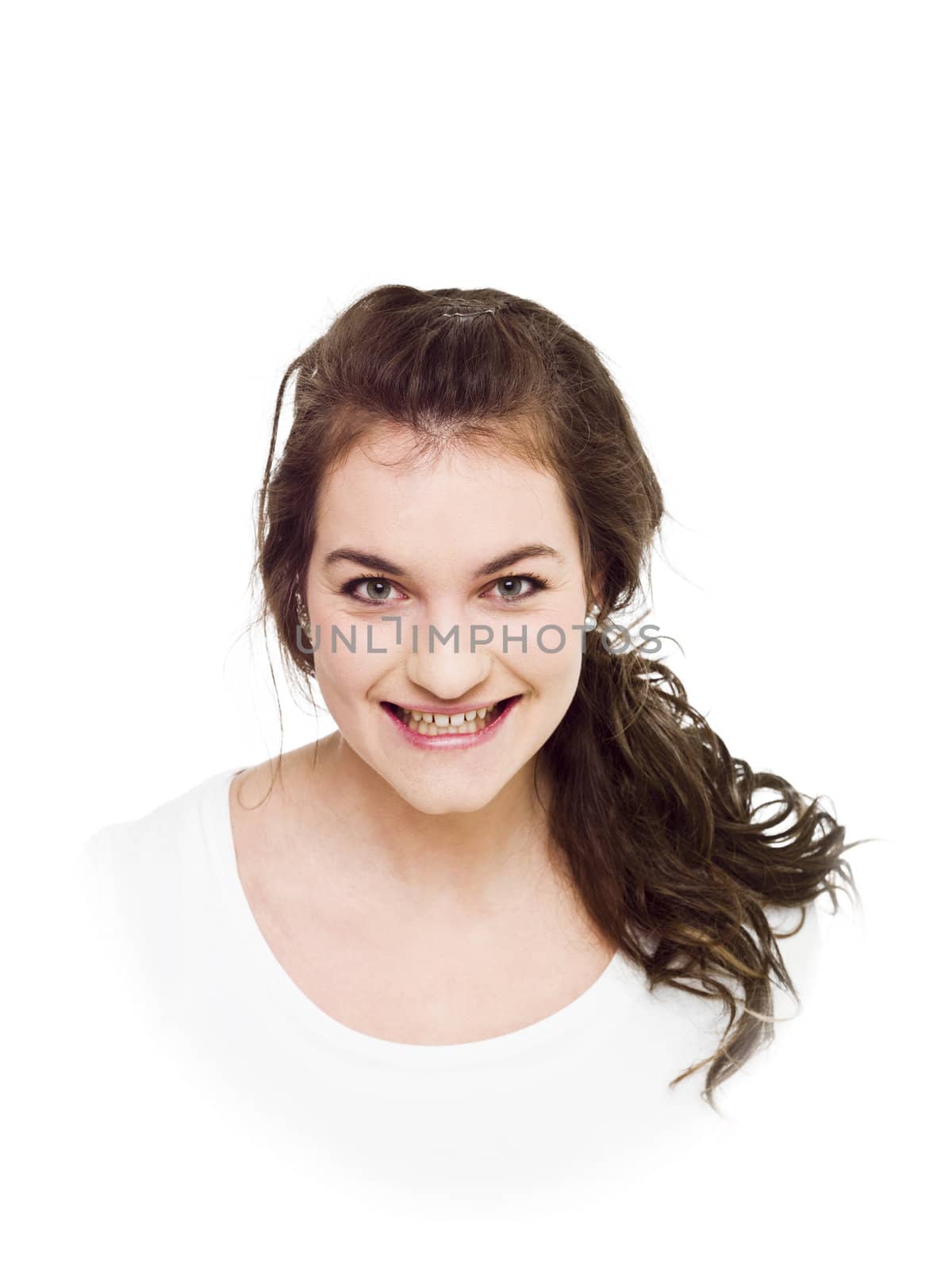 Young woman on white background