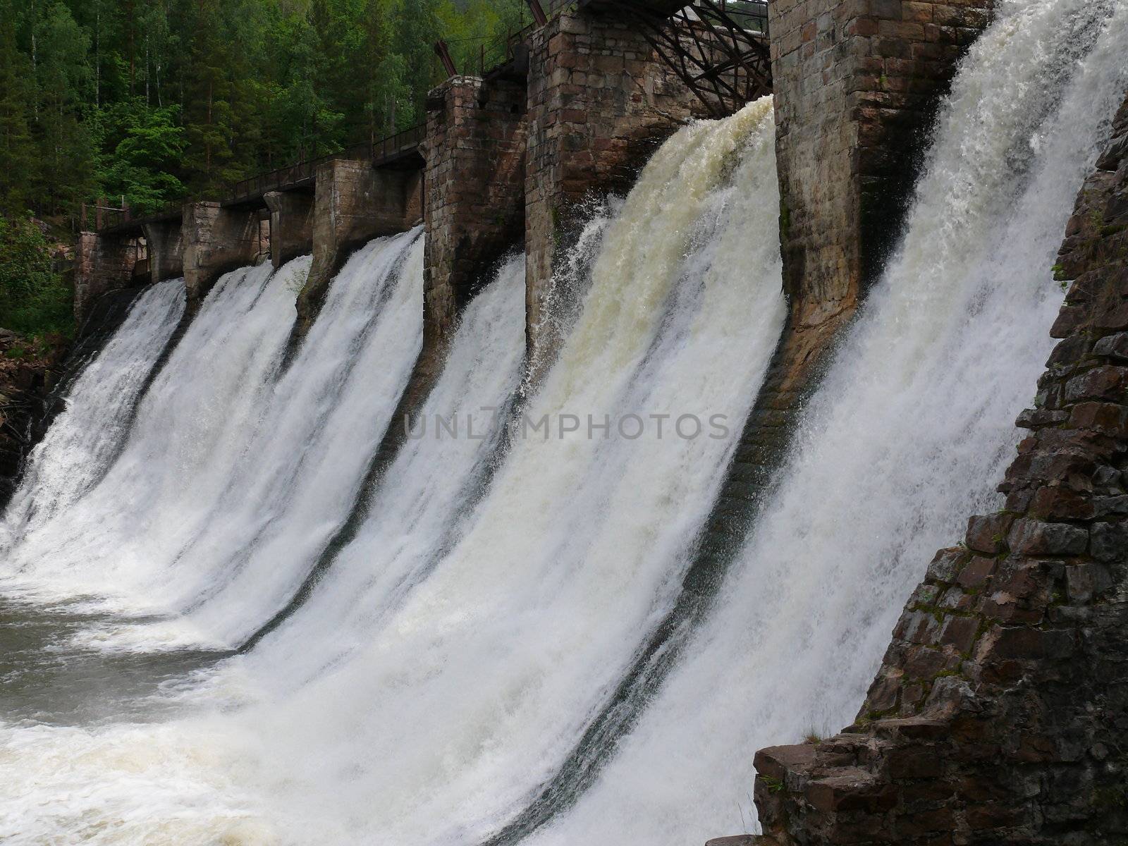 anthropogenic waterfall in satka river - Ural