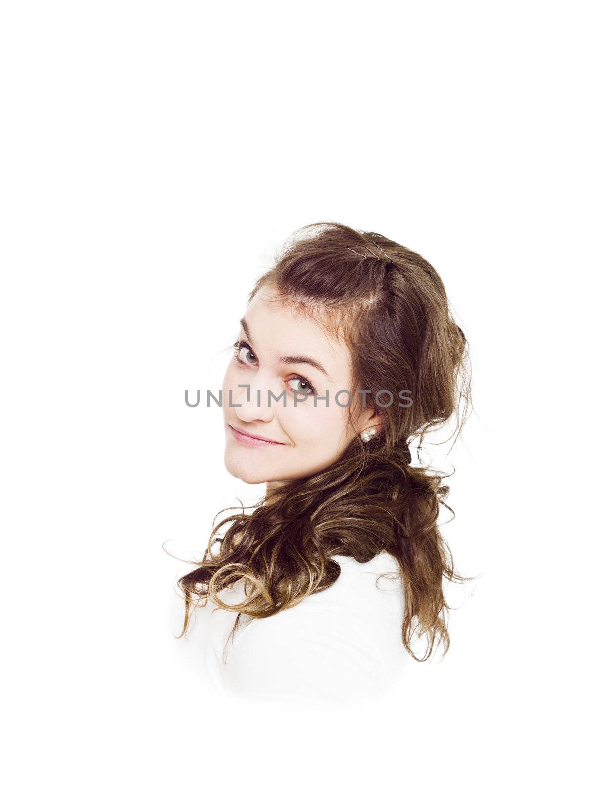 Young woman portrait on white background