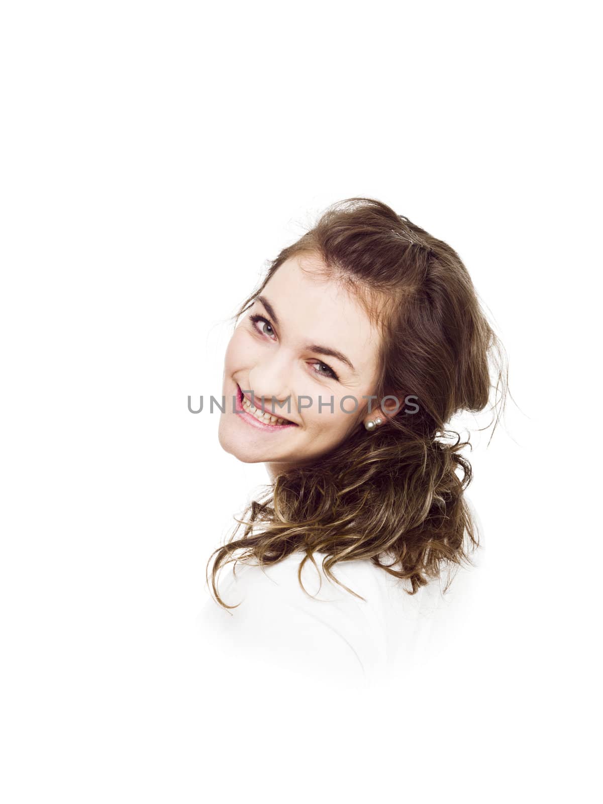 Young Happy woman on white background