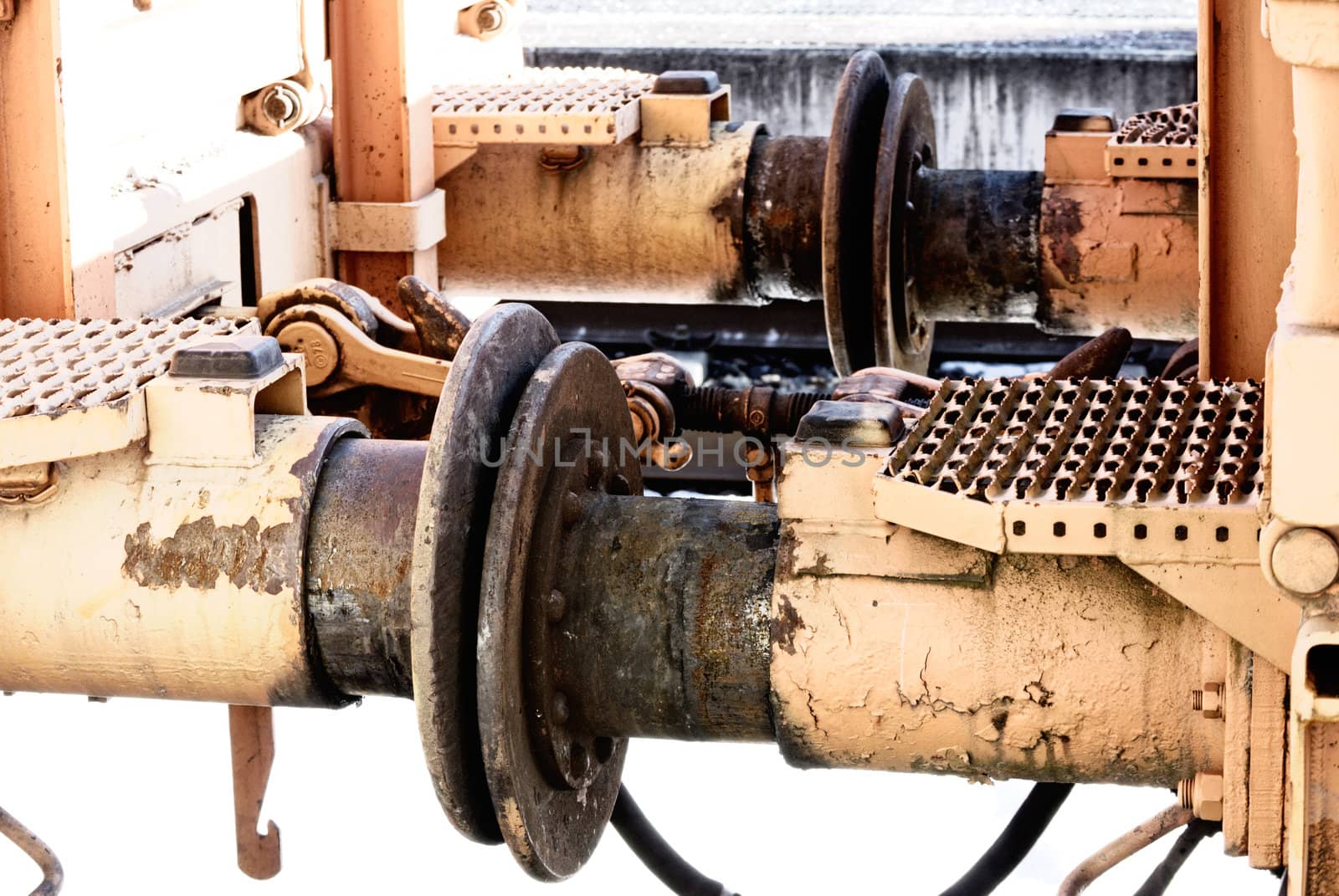 Closeup of old rusty rail transport buffer