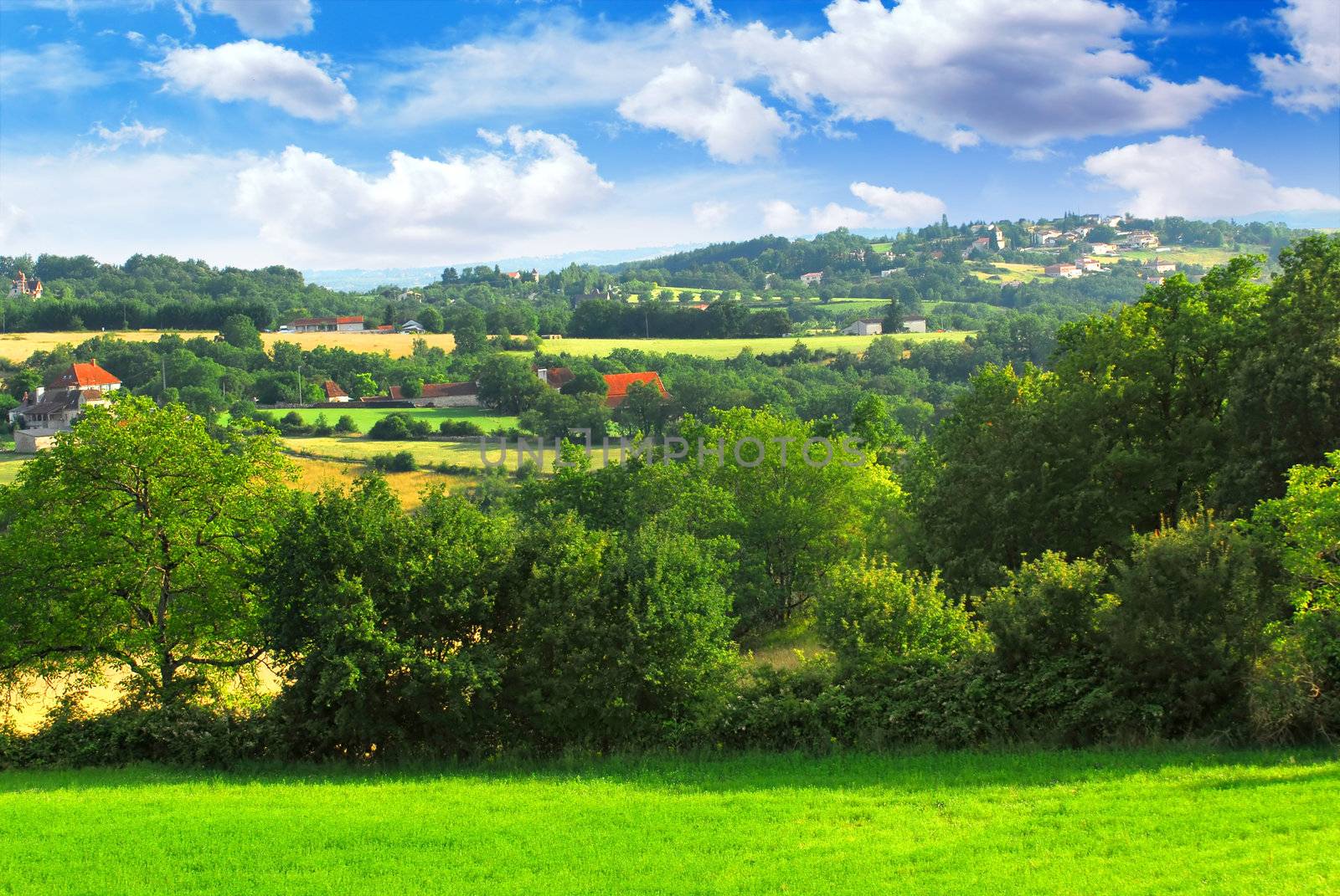 Scenic view on summer agricultural landscape in rural France