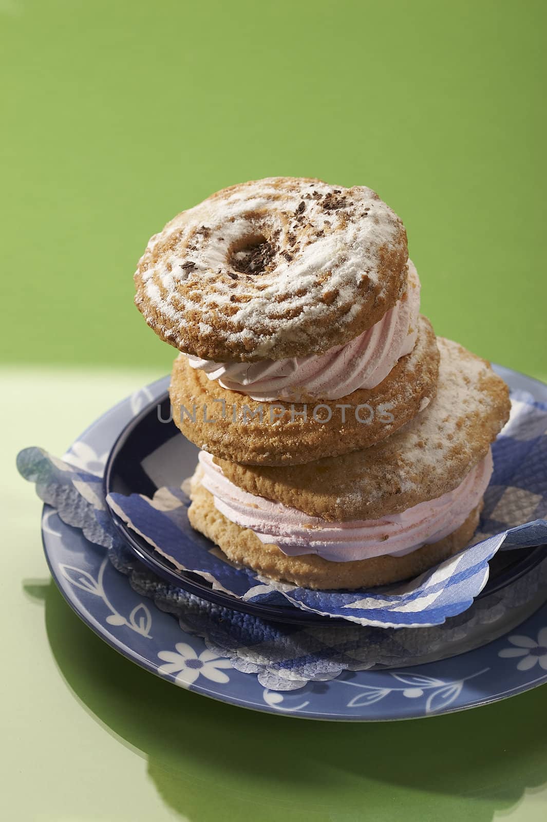 short pastry with pink cream.