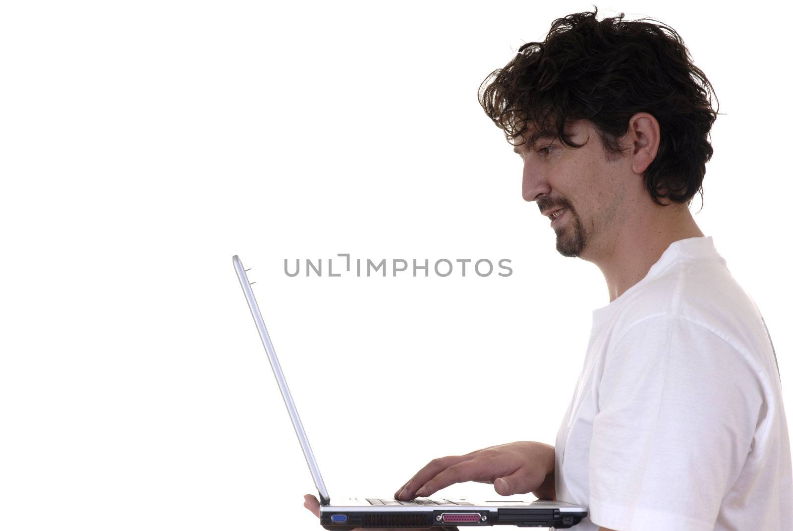 young man typing in the personal computer