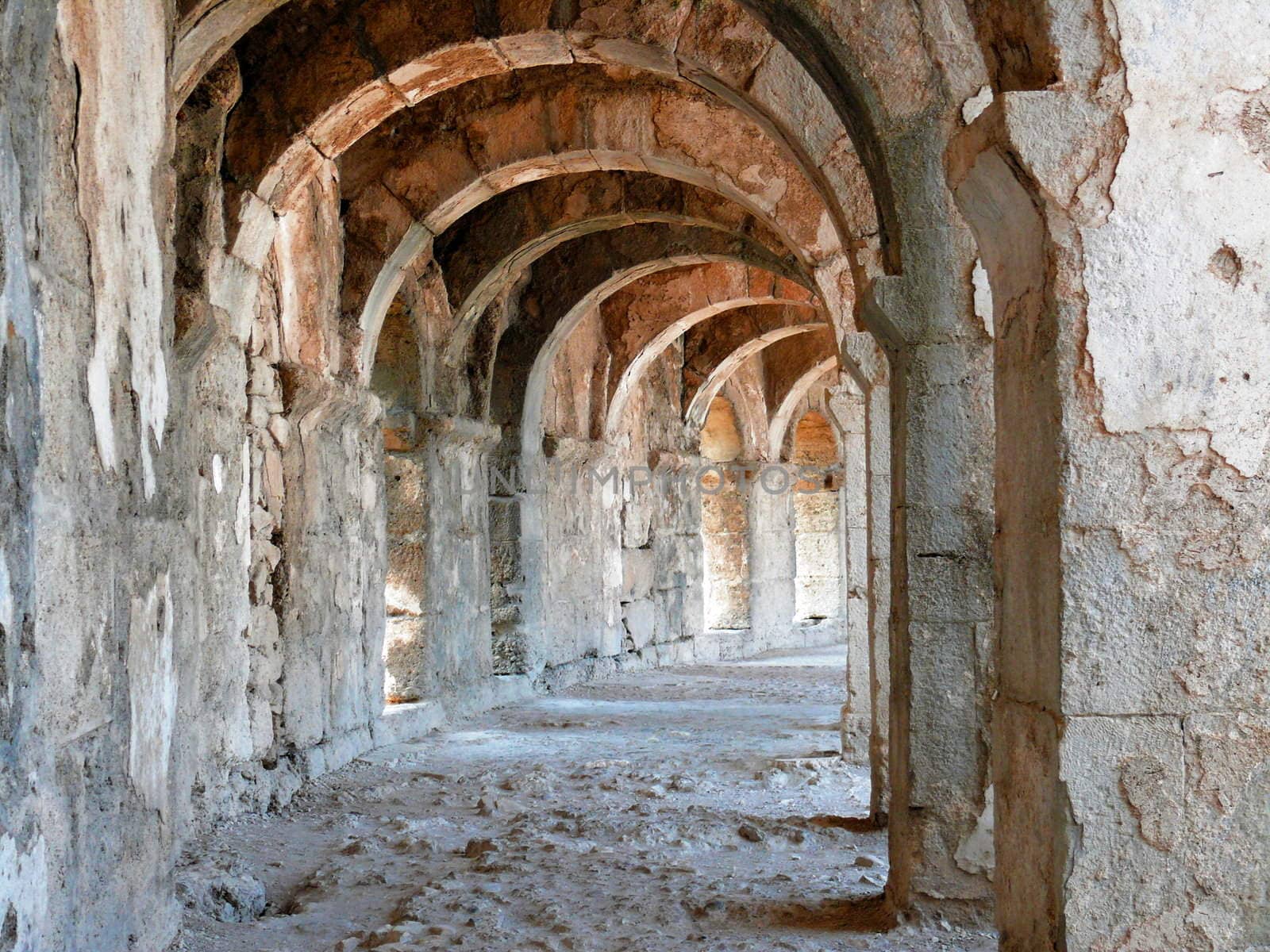 Arch gallery in ancient amphitheater - Aspendos, Turkey