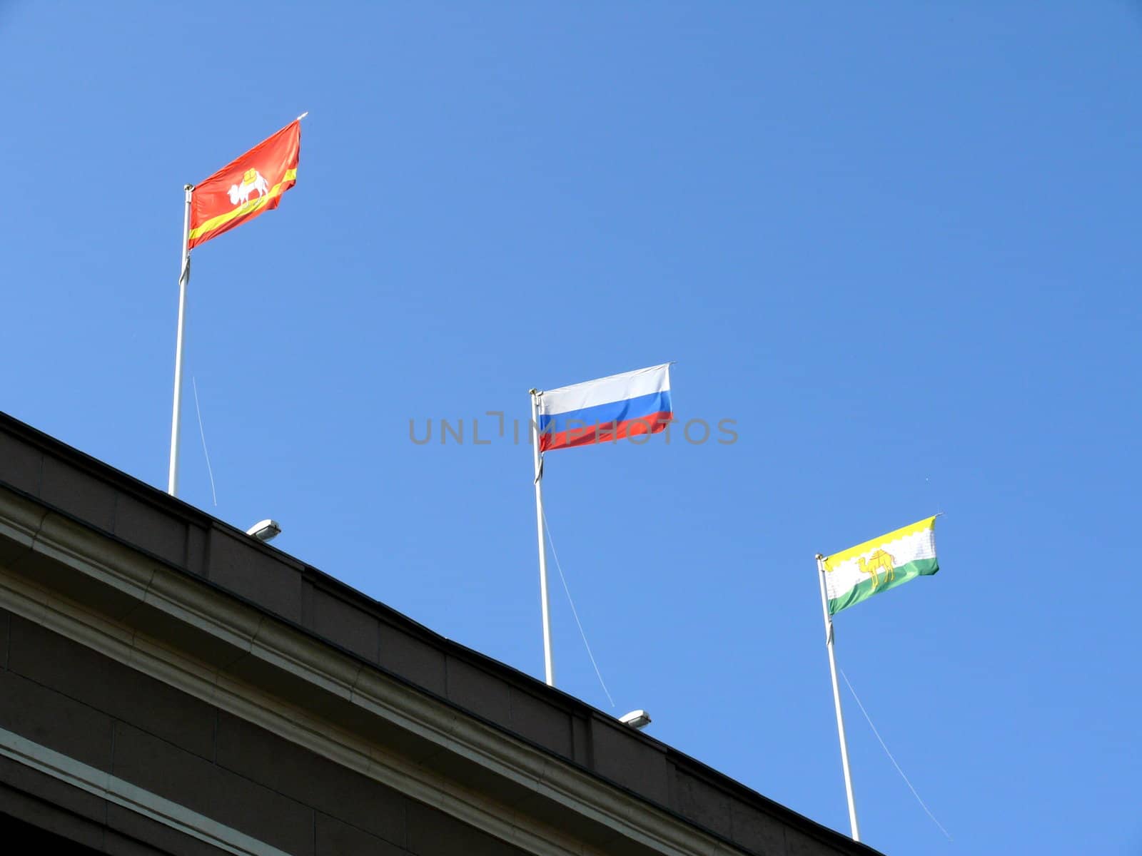 Flags of Russia, Chelyabinsk and Chelyabinsk area in the roof