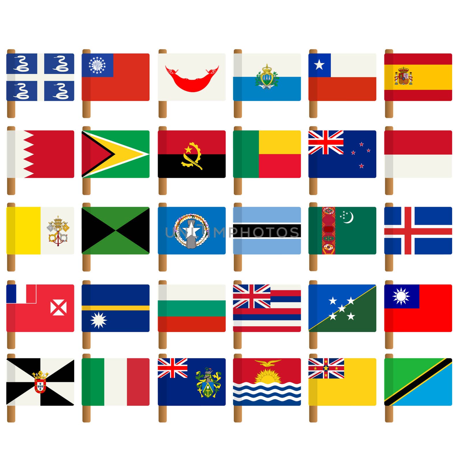 World flag icons set over white background