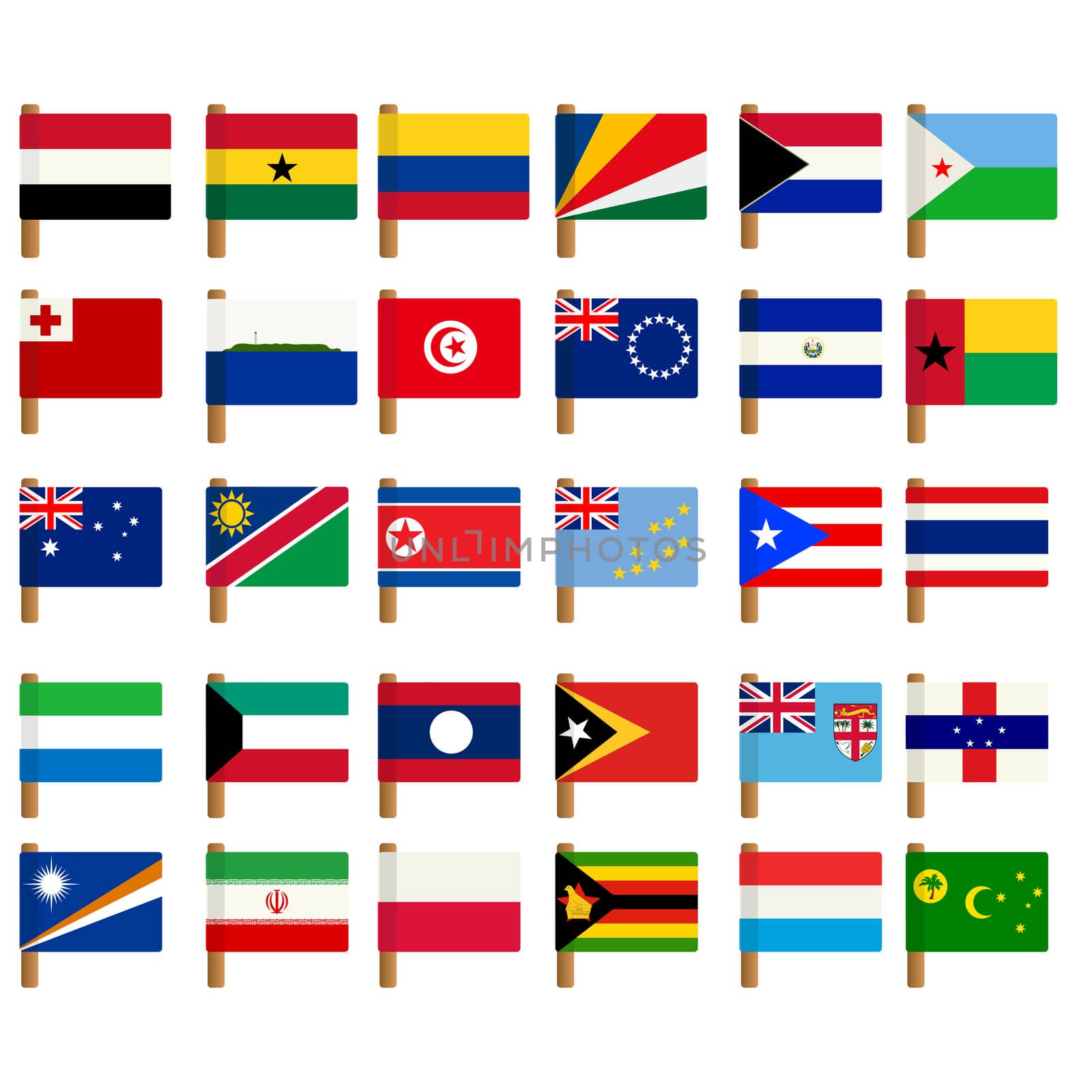 World flag icons set over white background