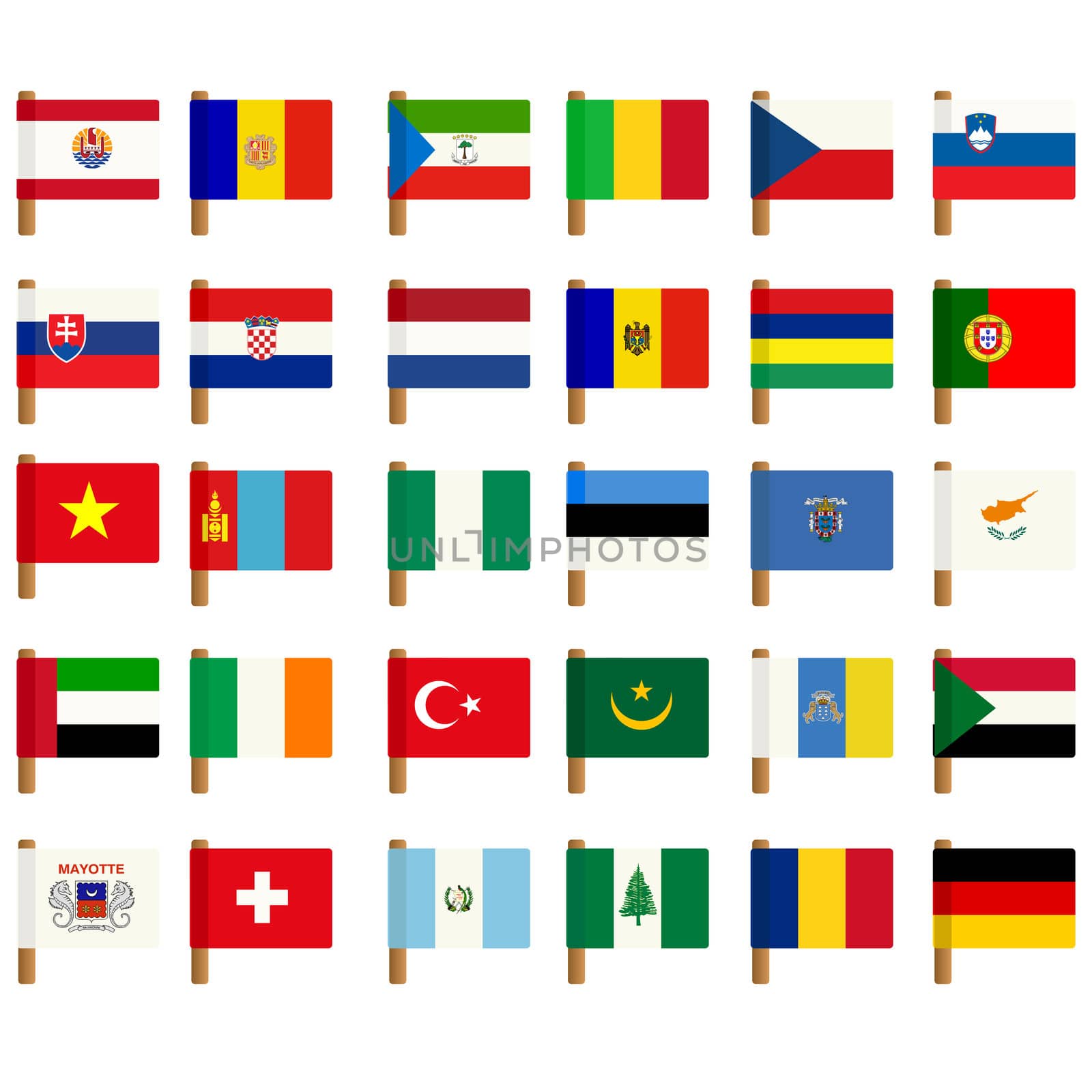 World flag icons set over white background