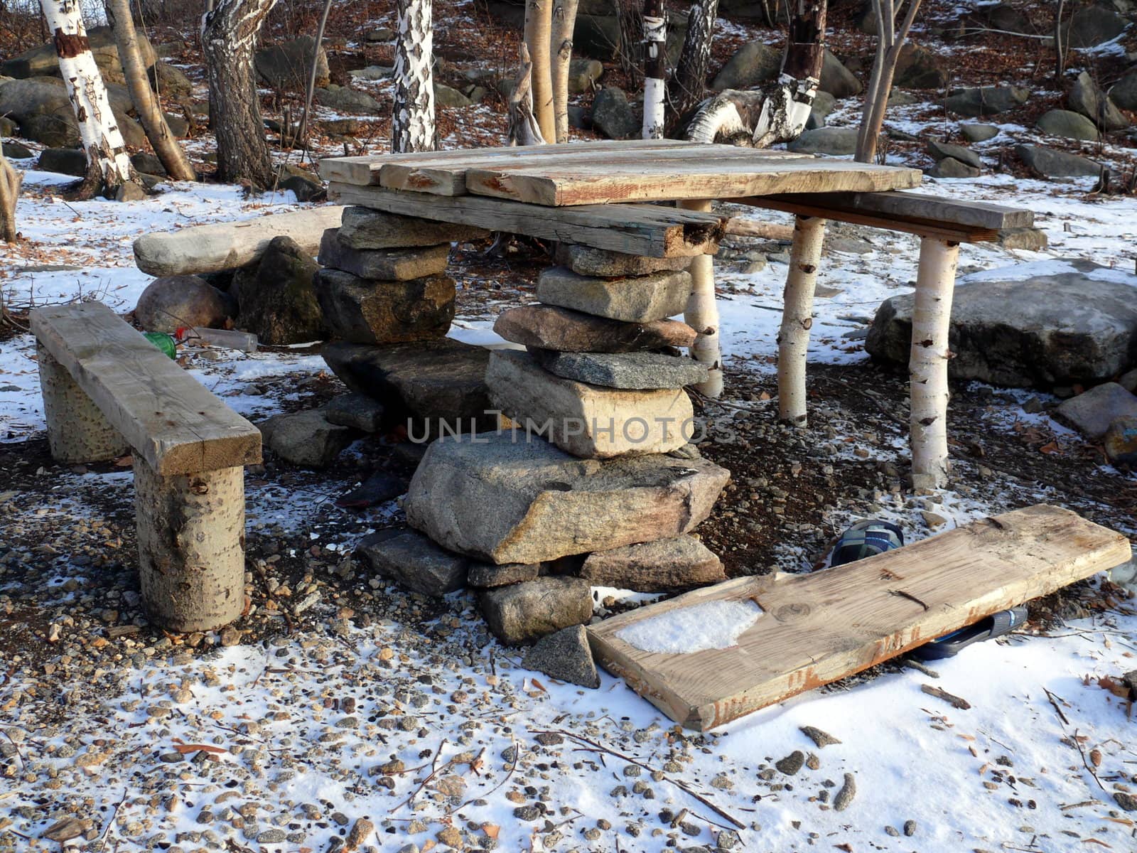 Hand made table and bench by Stoyanov