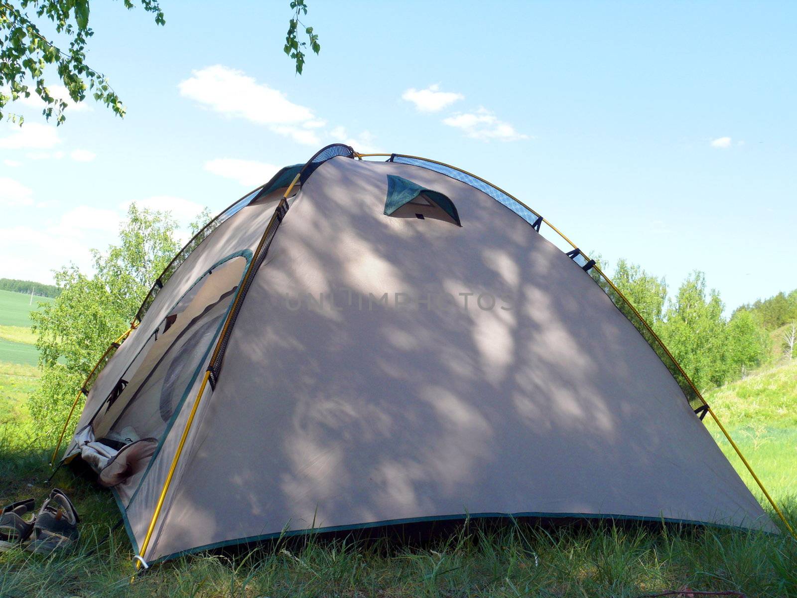 Tent in hill slope