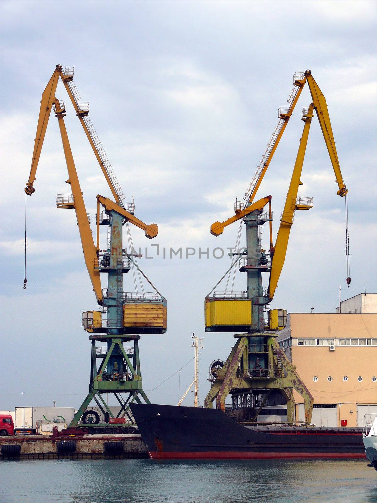 Cranes in the Sochi sea port by Stoyanov