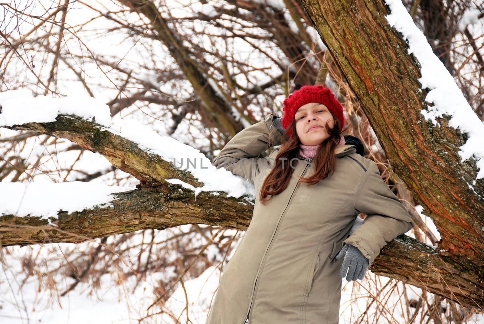 Teenage girl in red cap portrait by simply