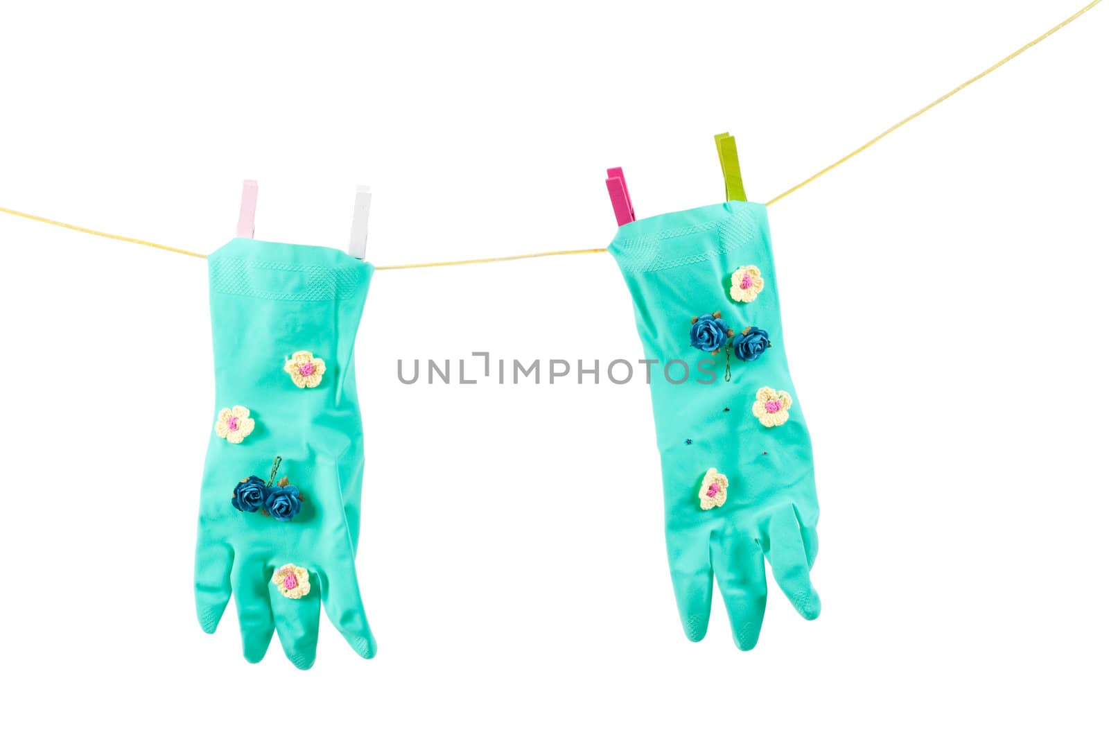 Shot of conceptual photo with hanging gloves