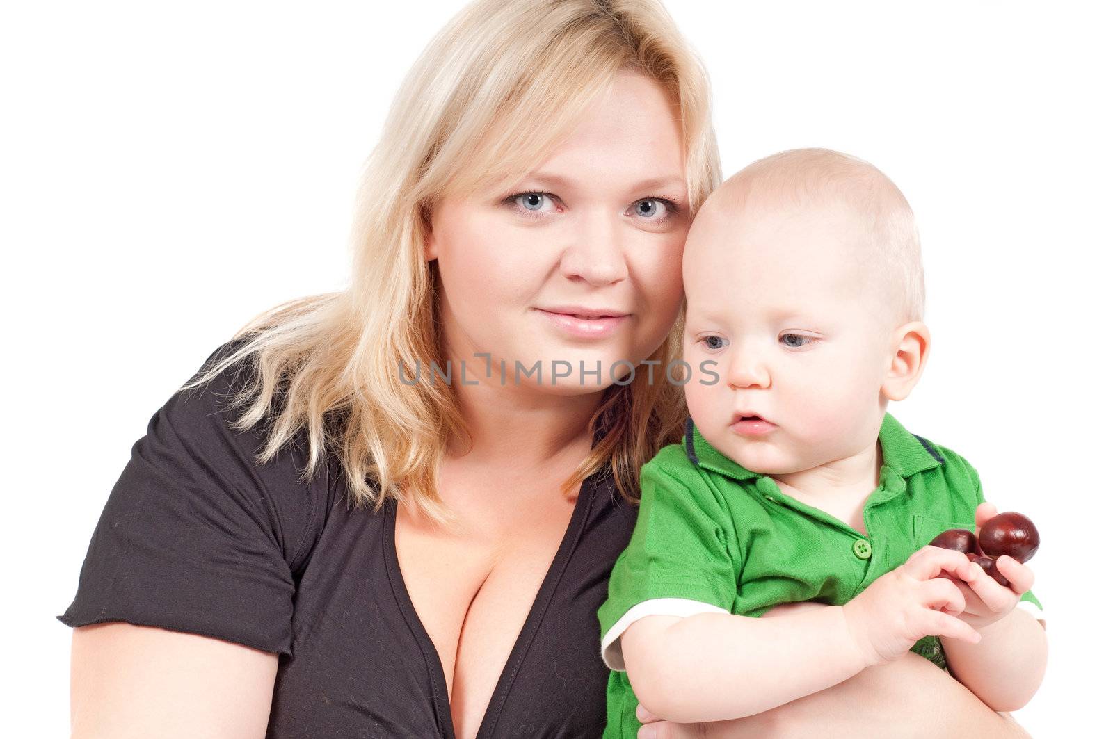 Studio shot of happy family - mother and son