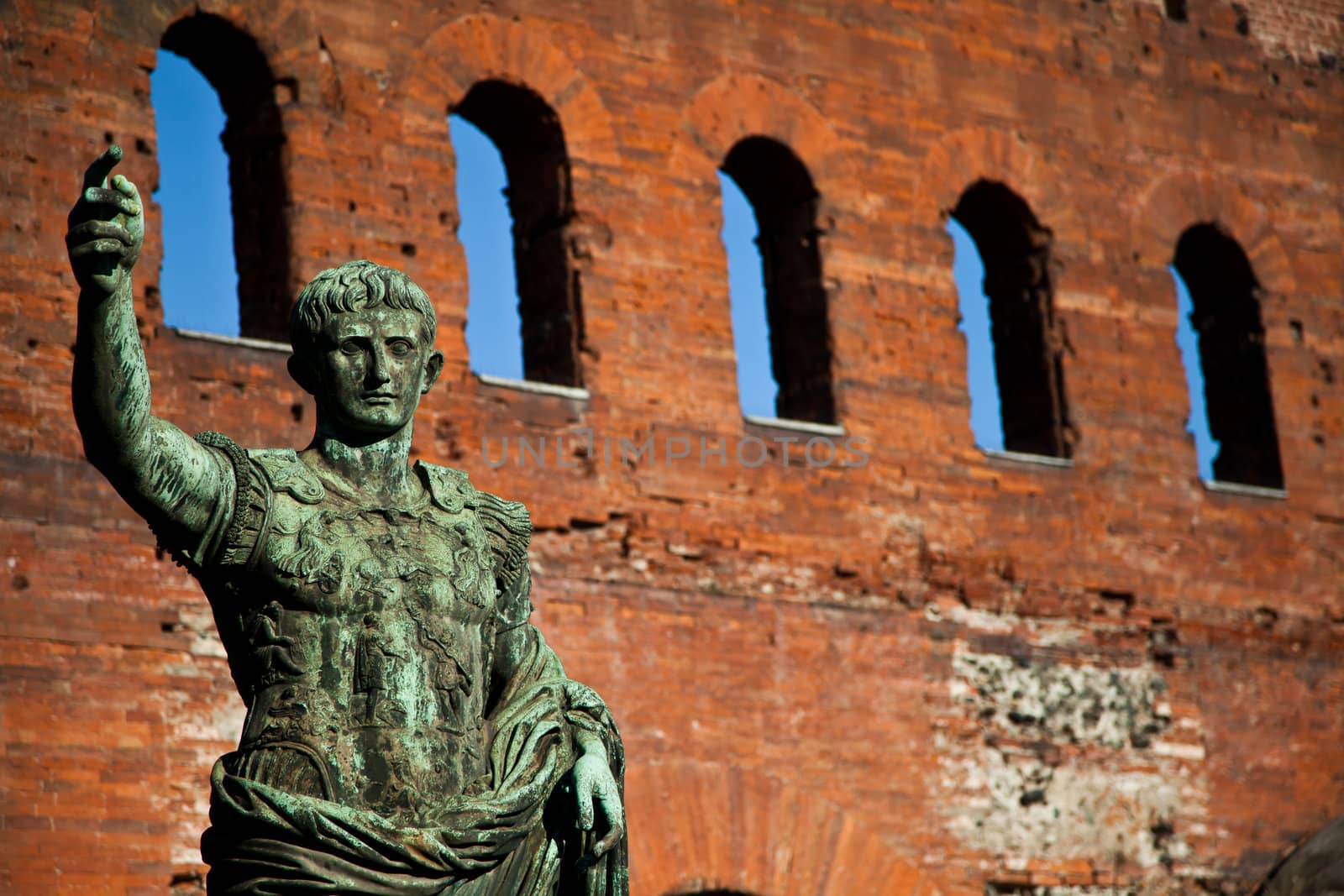Statue of Cesare Augustus in Torino - Italy: concept of leadership