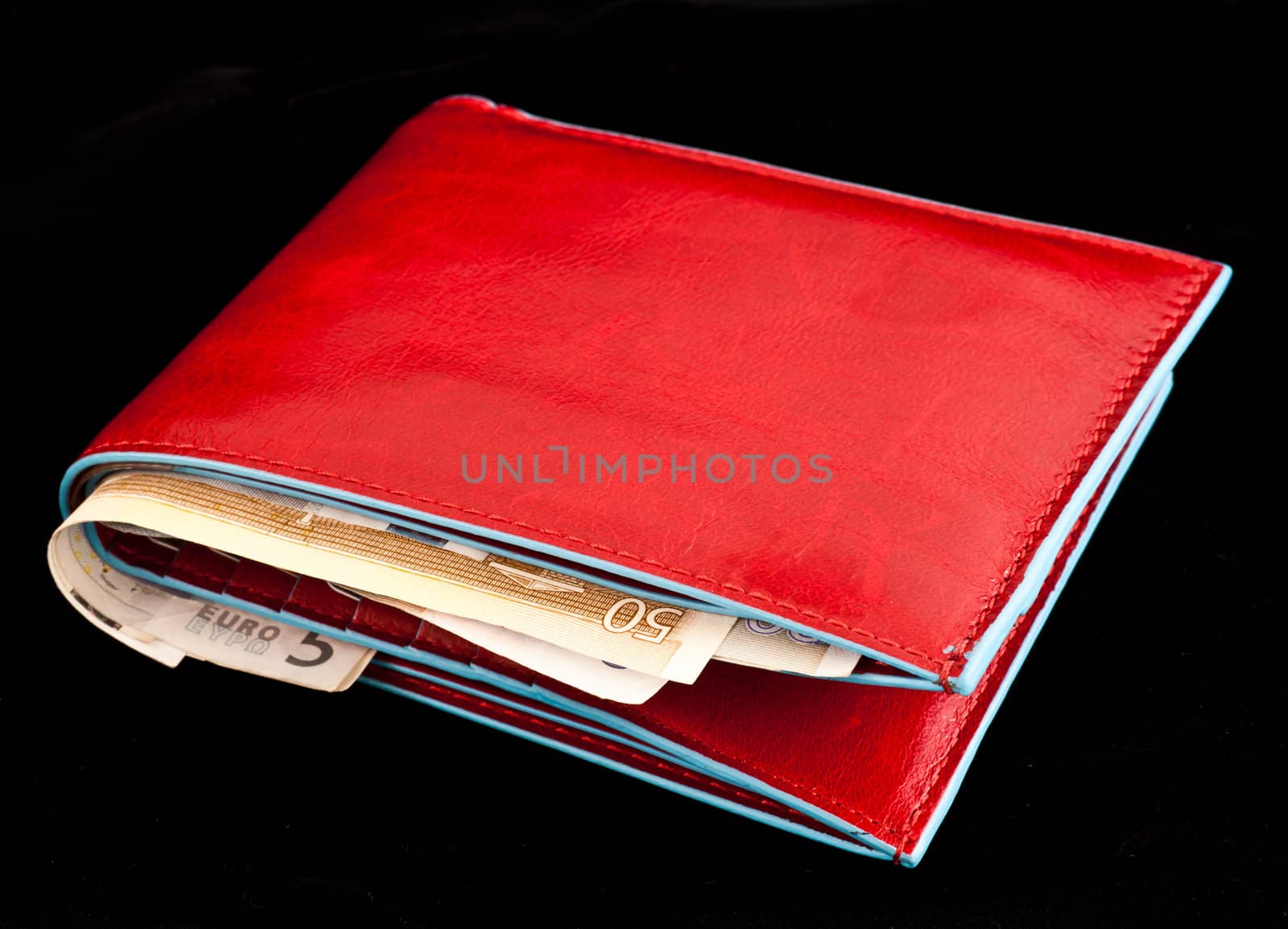 Italian leather wallet with money, useful for concepts