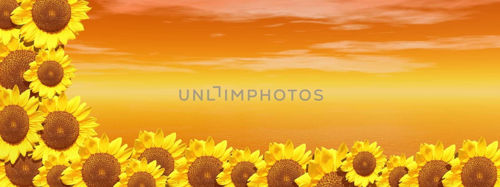 Red ocean and sunflowers by Elenaphotos21