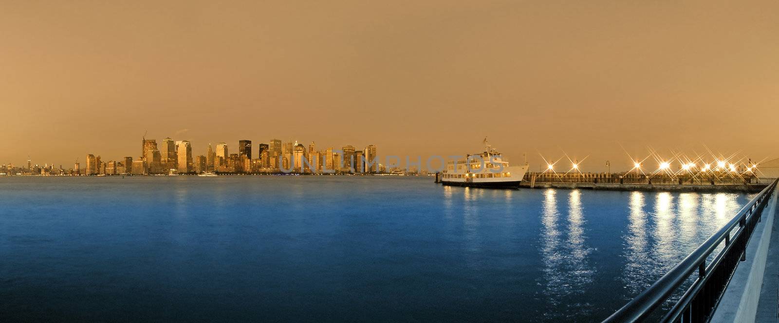 new york colored panorama, photo taken from brooklyn