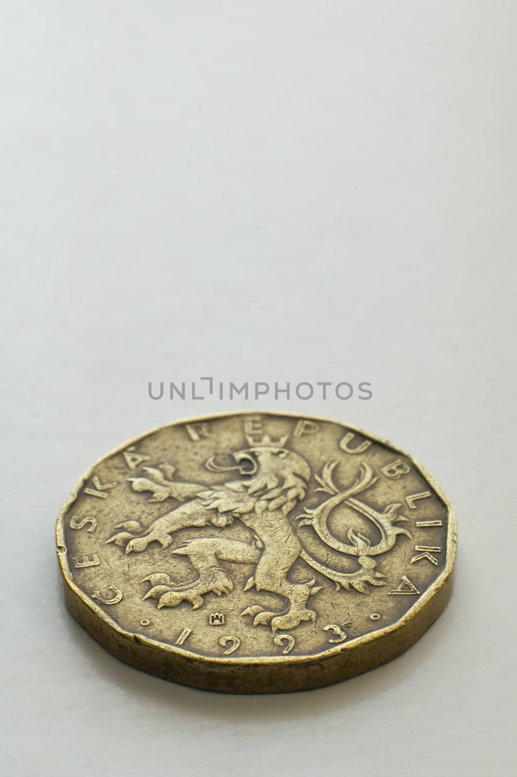 detail photo of old czech koruna with typical lion