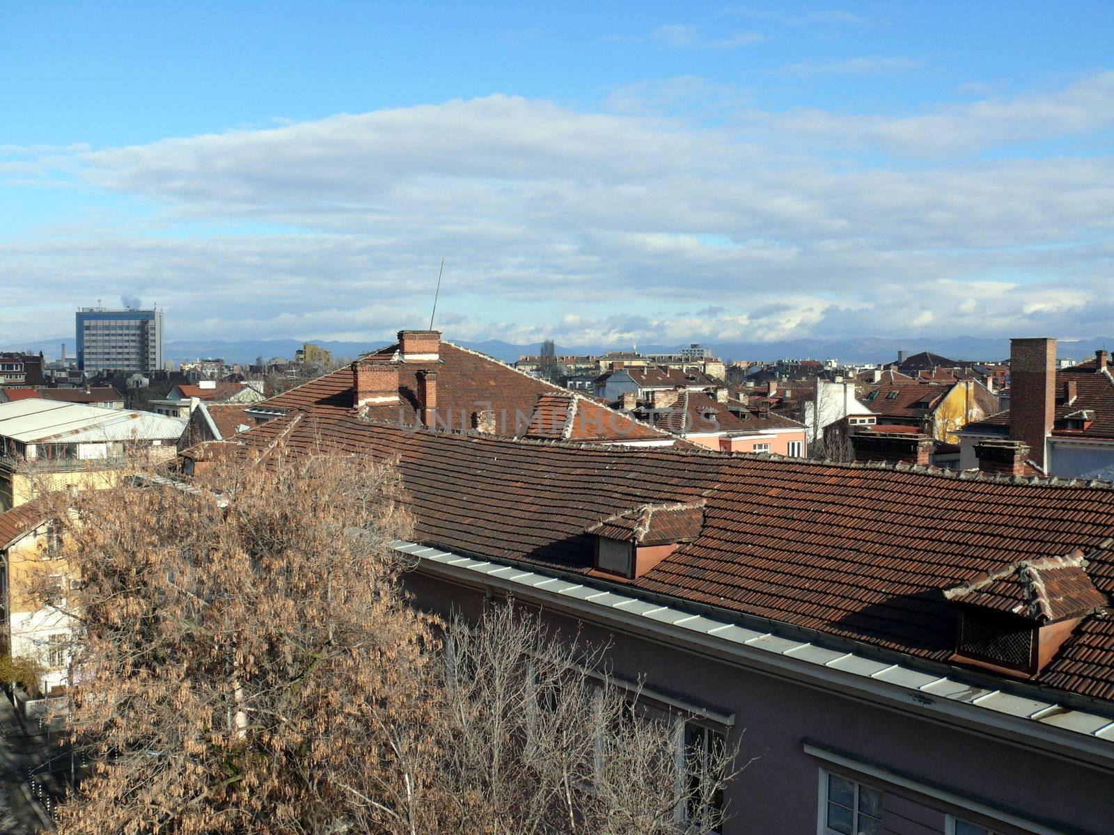 Roofs of Sofia in the spring. Bulgaria